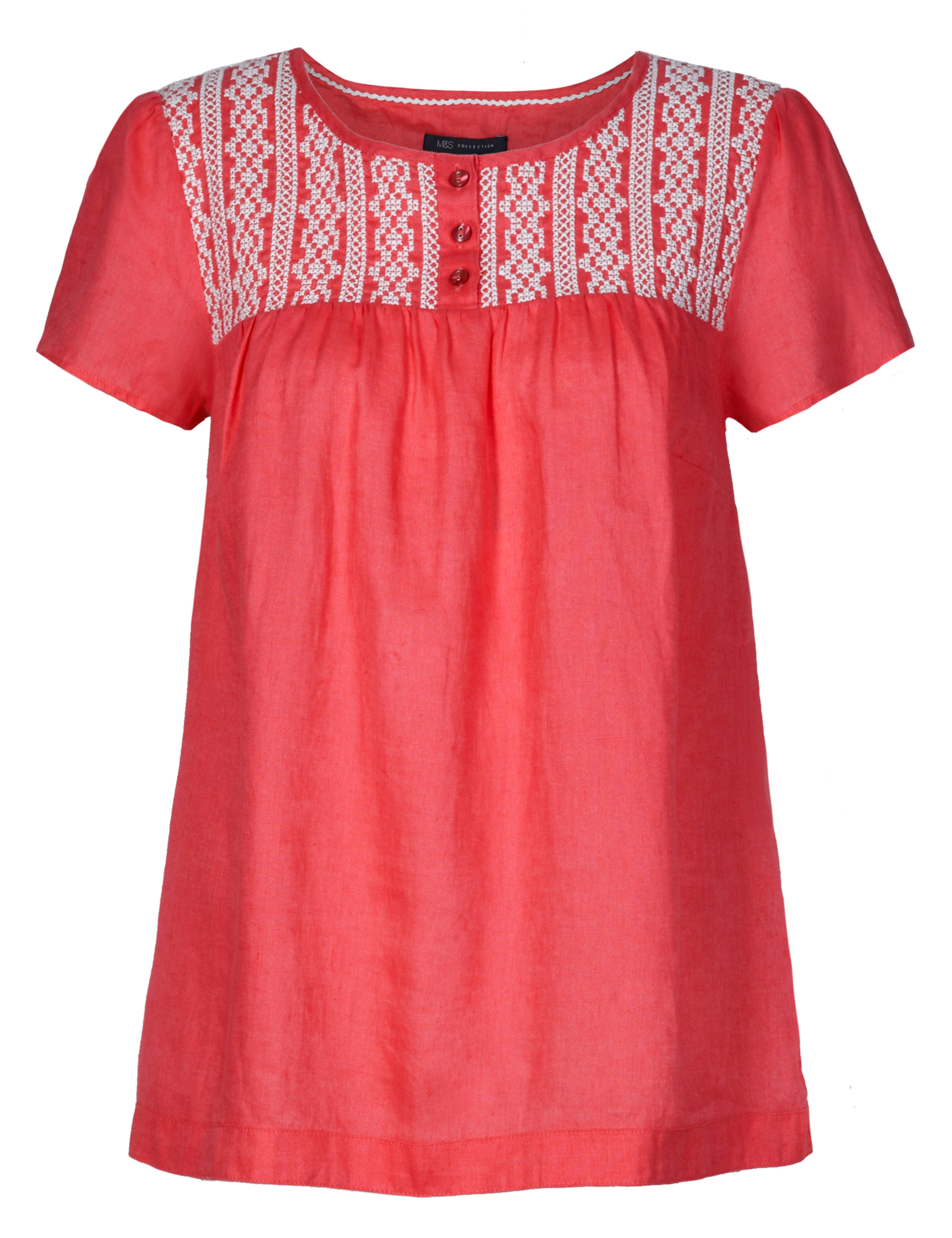 Pure Linen Embroidered Yoke Blouse 4 of 5