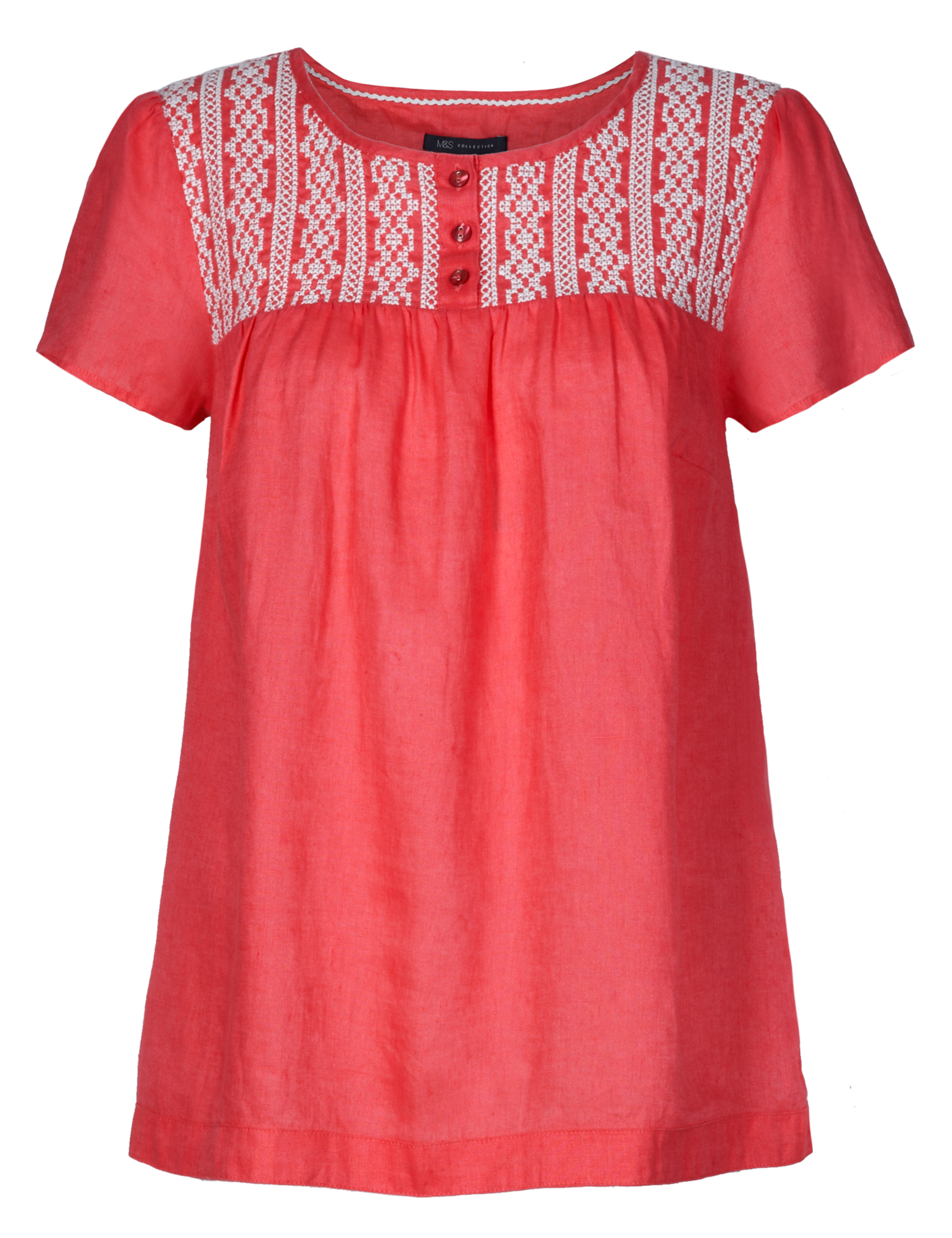 Pure Linen Embroidered Yoke Blouse 2 of 5