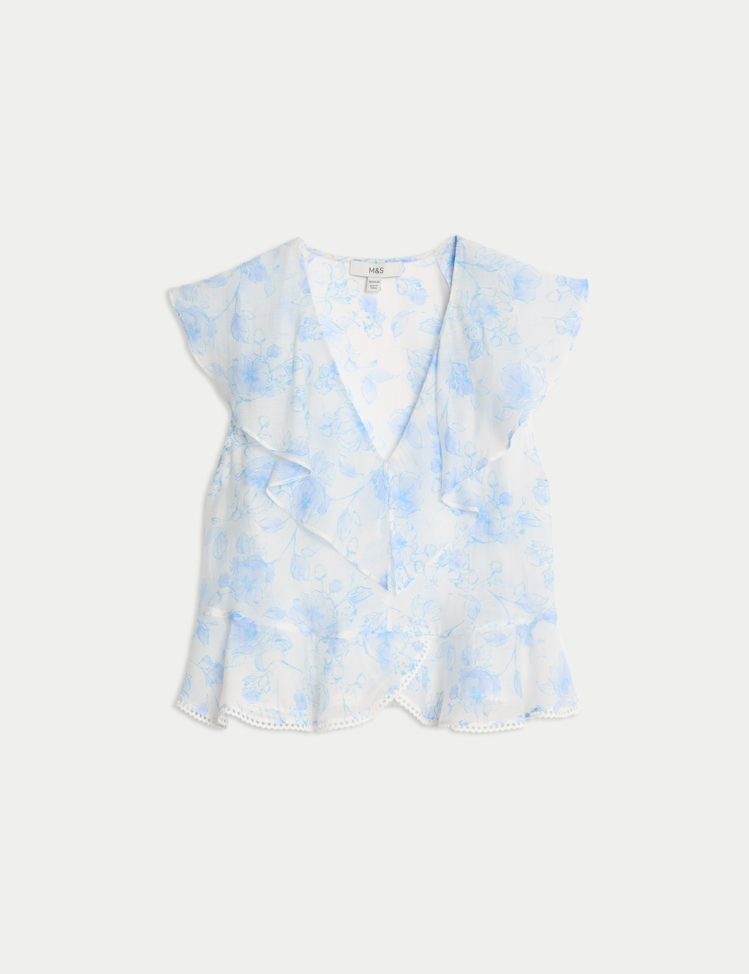 Lyocell Rich Floral Frill Detail Top 2 of 5