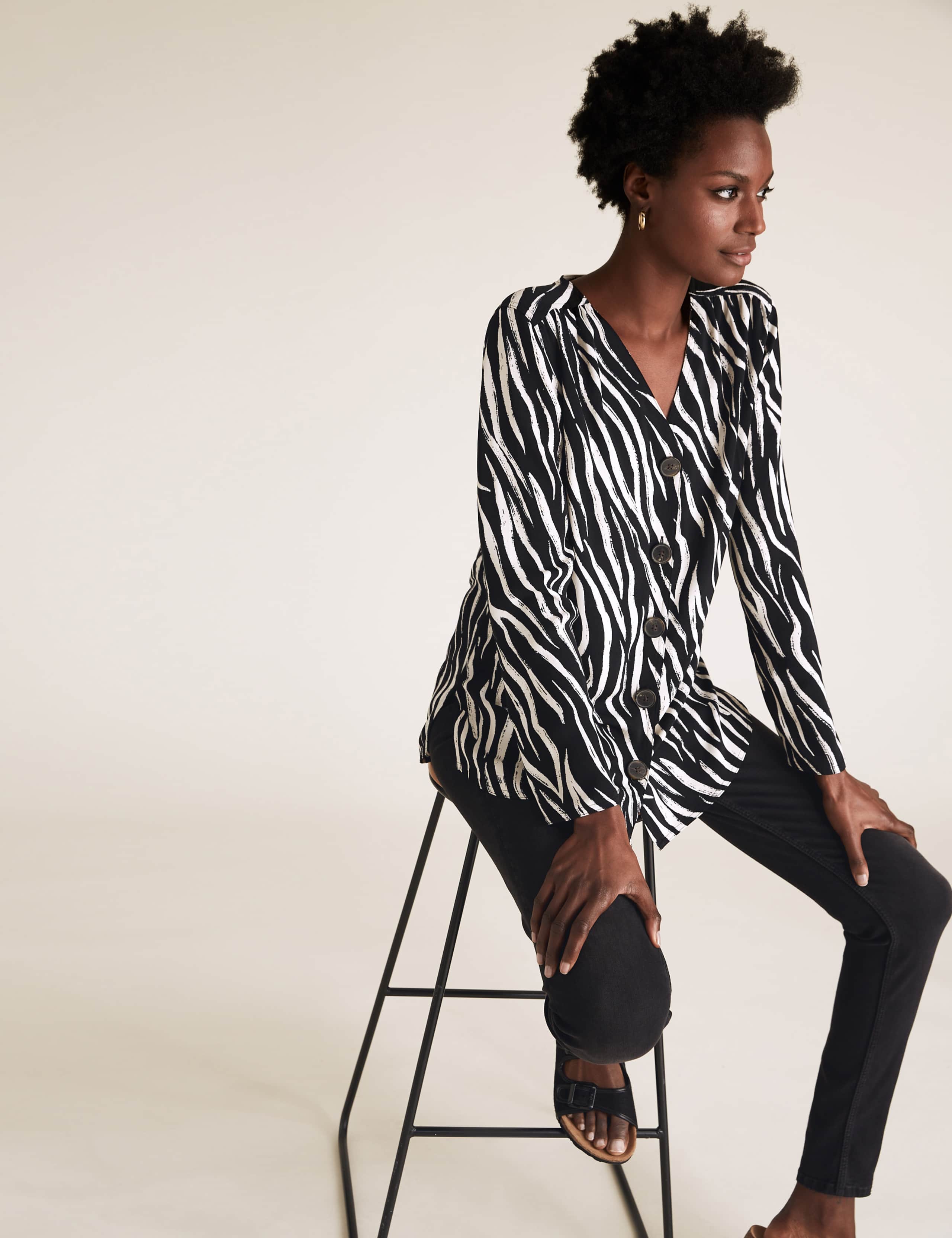 Zebra Print V-Neck Long Sleeve Tunic 1 of 4
