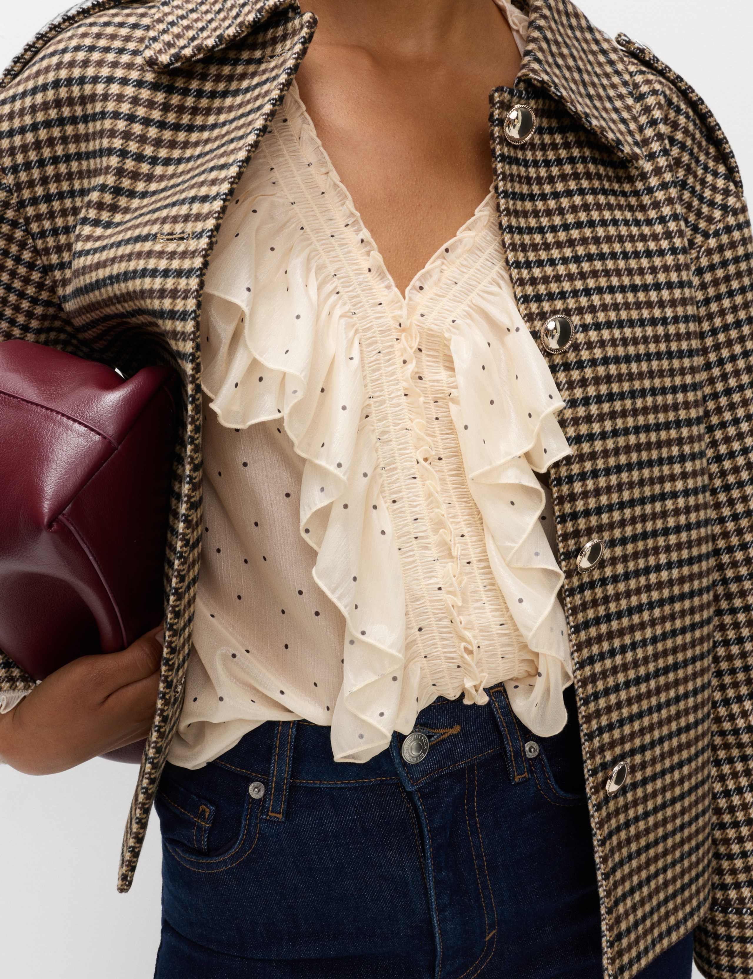 Polka Dot V-Neck Frill Detail Top 3 of 5