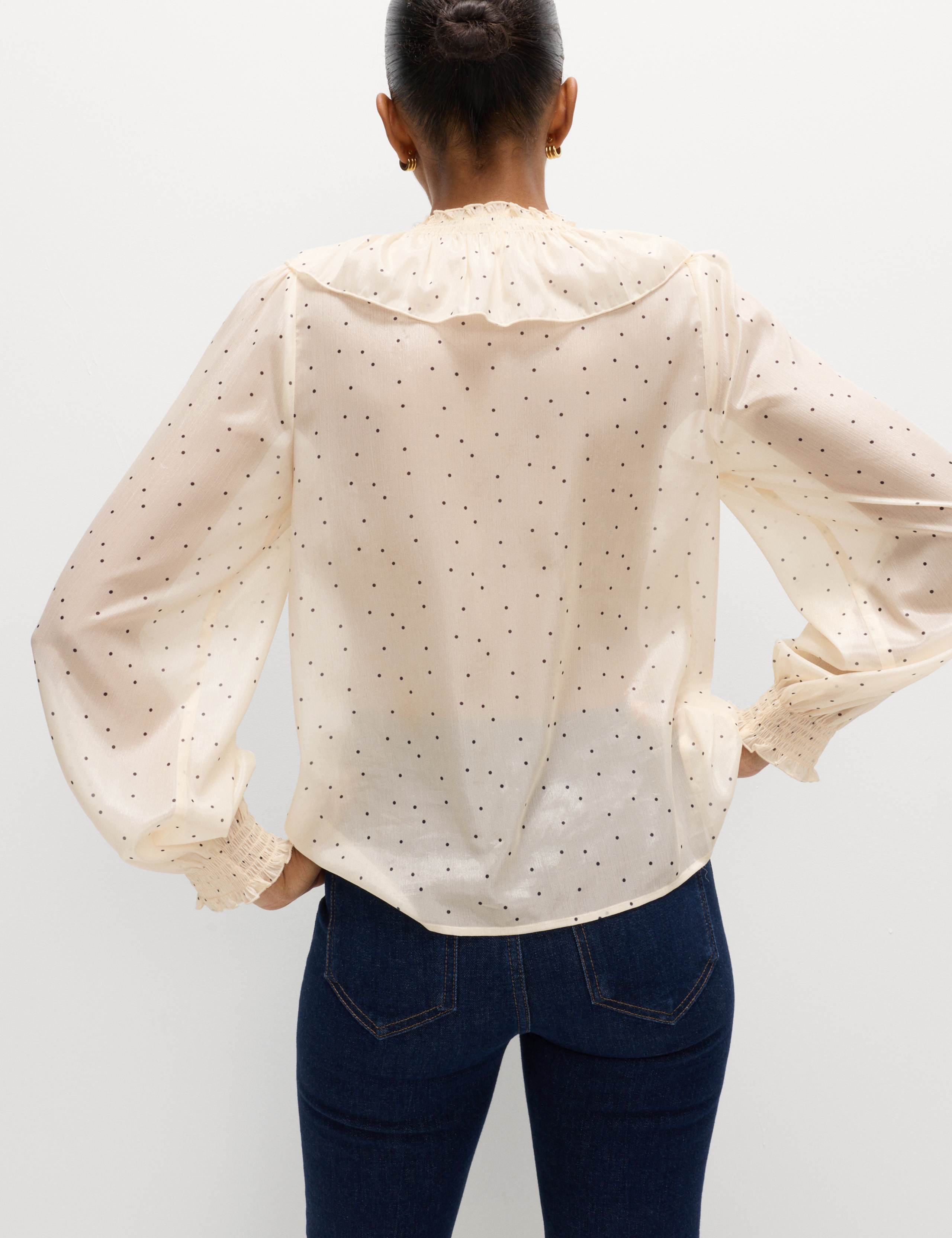 Polka Dot V-Neck Frill Detail Top 4 of 5