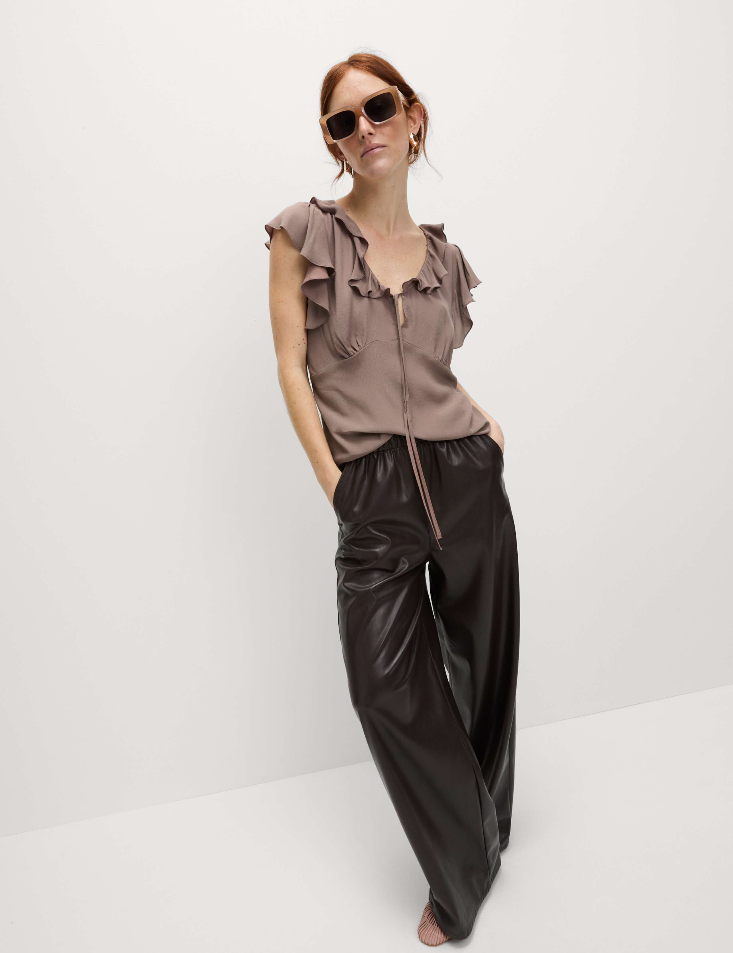 V-Neck Frill Detail Cap Sleeve Top 3 of 6