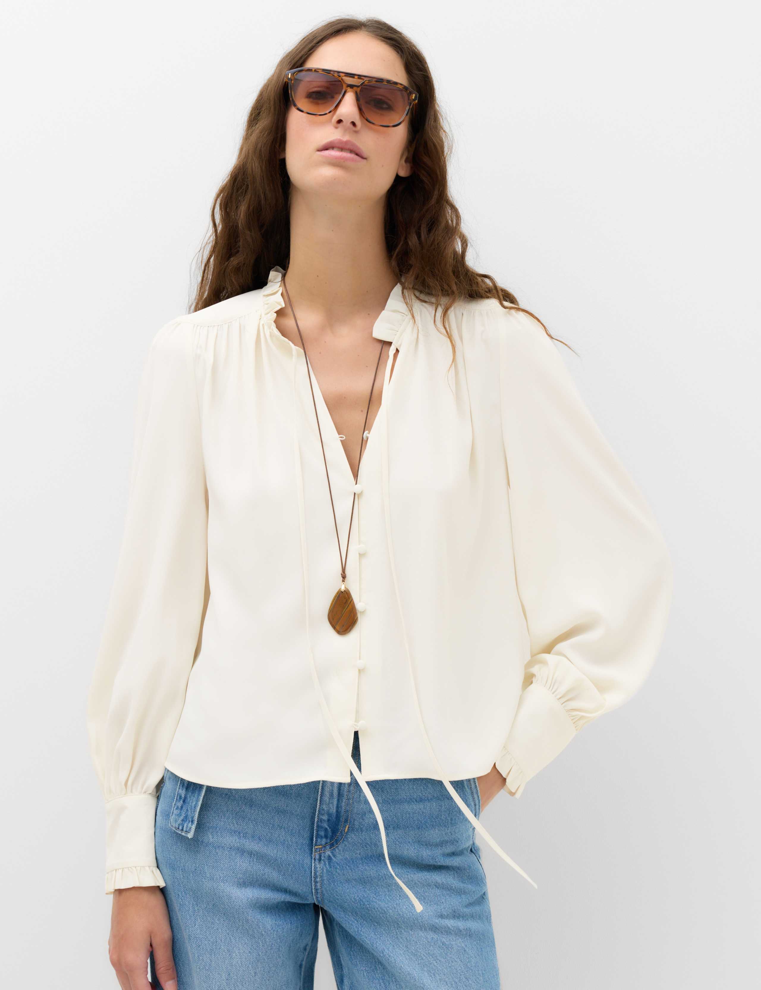 Tie Neck Blouson Sleeve Blouse 7 of 7