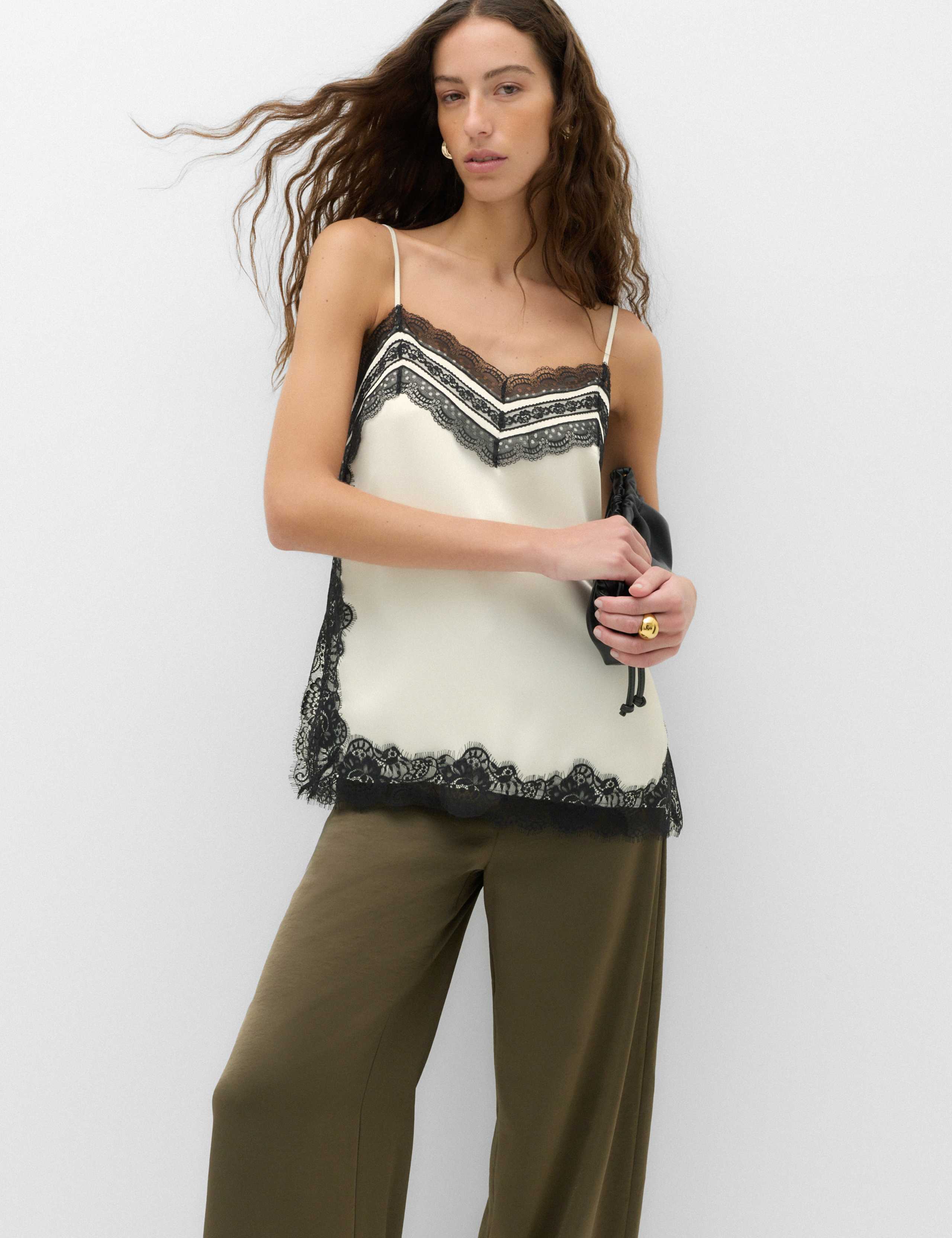 Contrast Lace Trim Cami Top 1 of 6