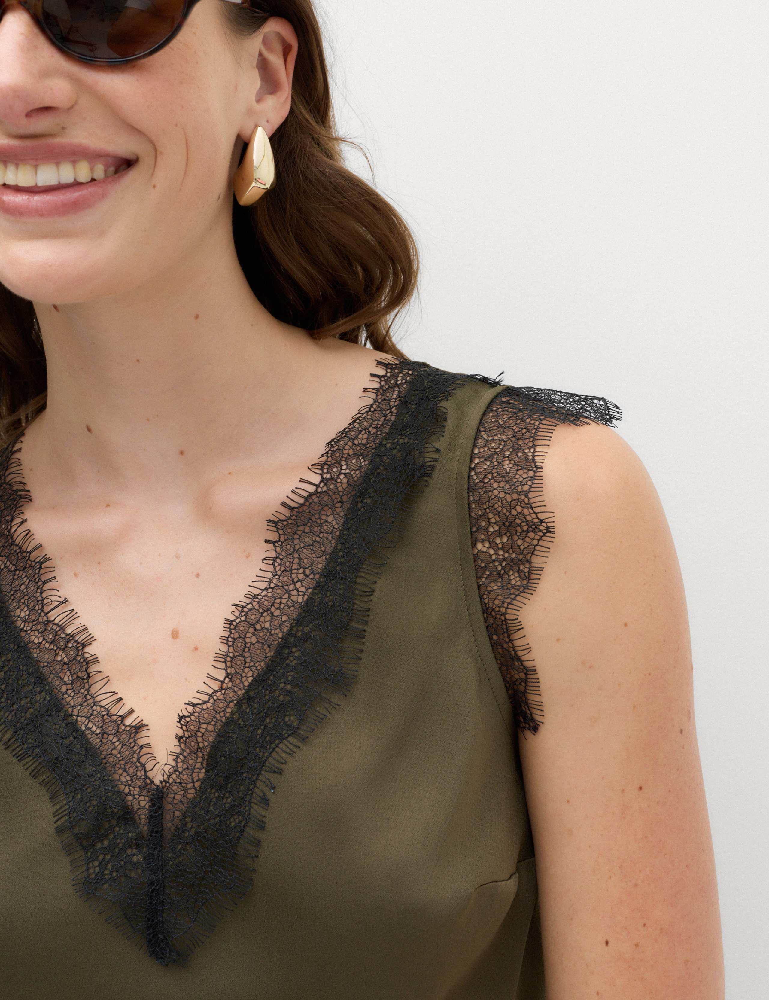 Satin V-Neck Lace Insert Cami Top 5 of 6