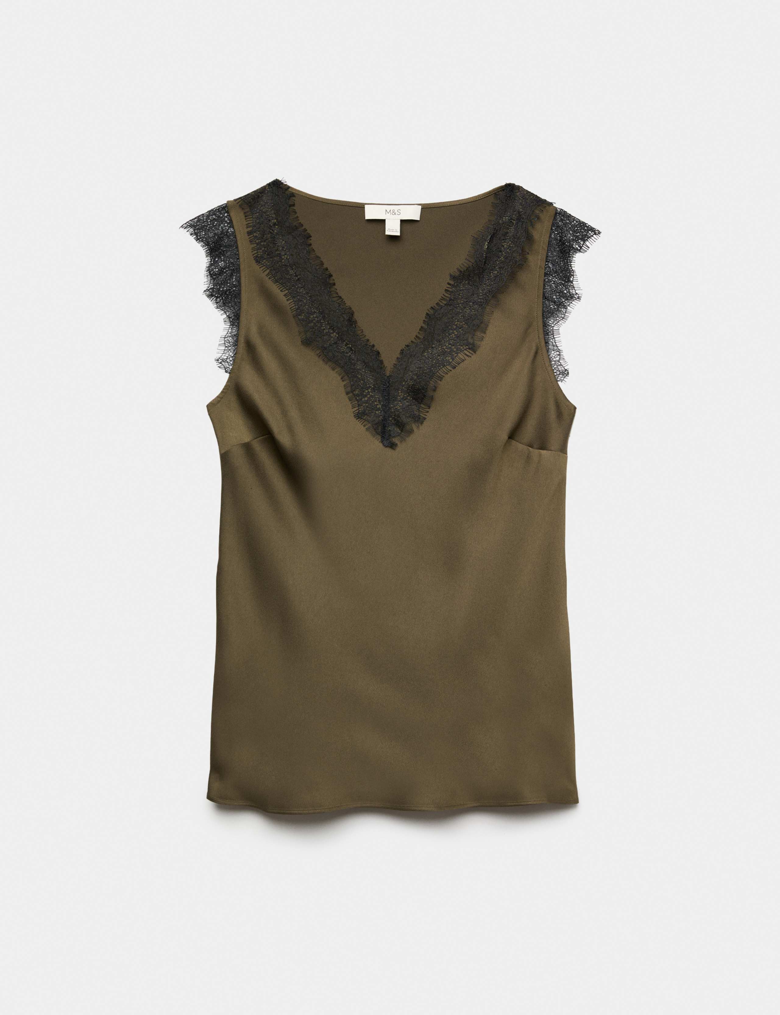 Satin V-Neck Lace Insert Cami Top 2 of 6