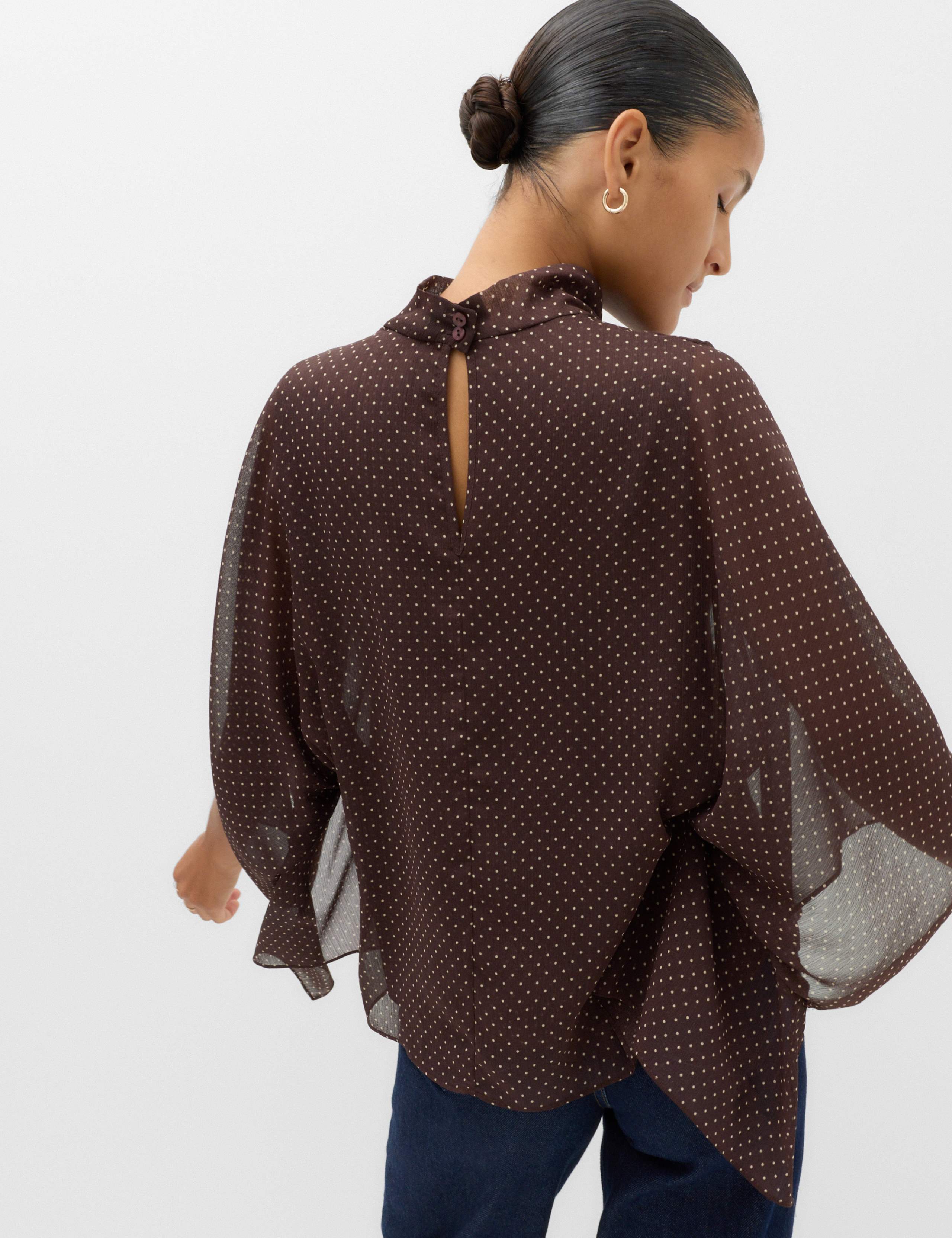 Polka Dot Cowl Neck Draped Cape Blouse 4 of 6