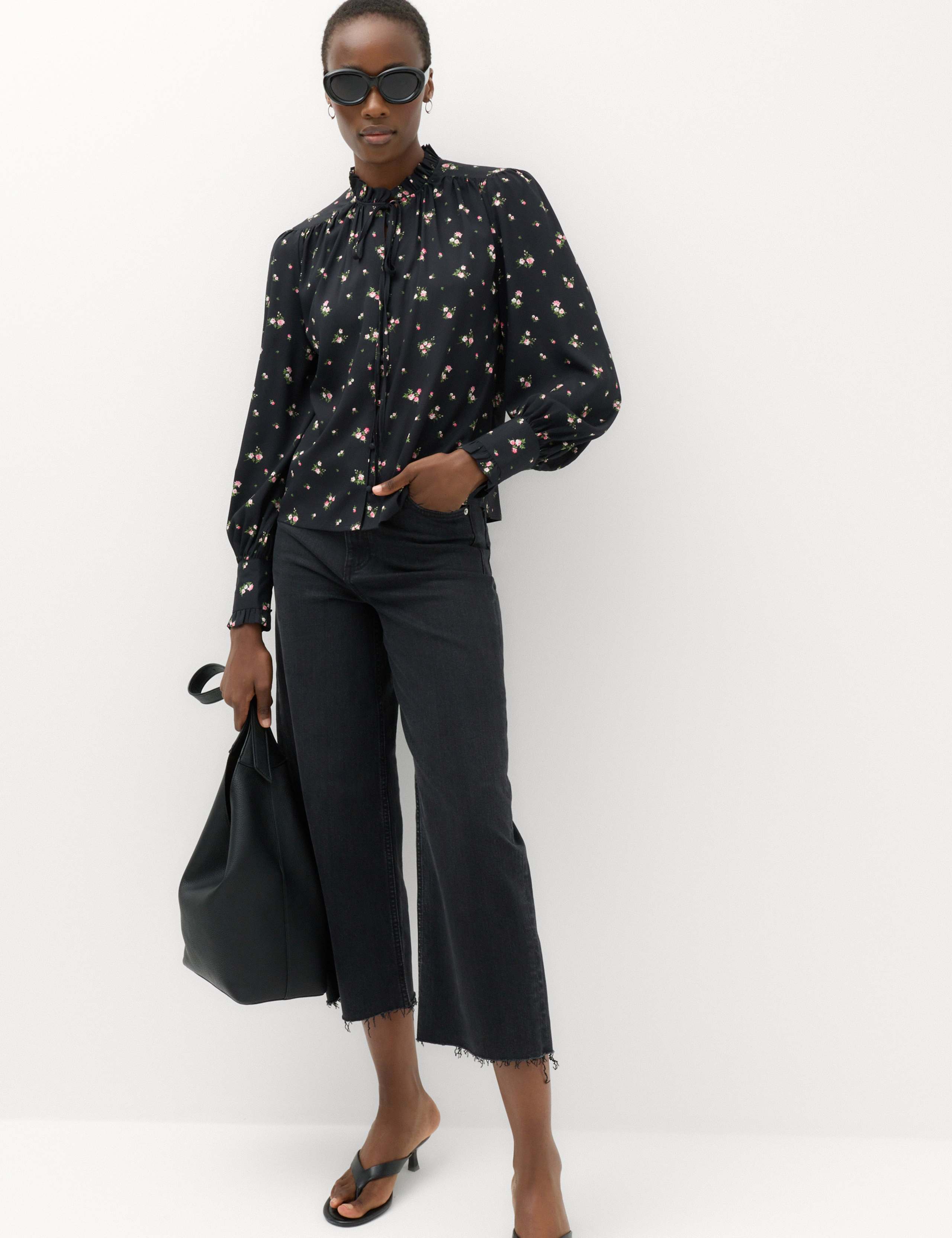 Floral Tie Neck Button Through Blouse 3 of 6