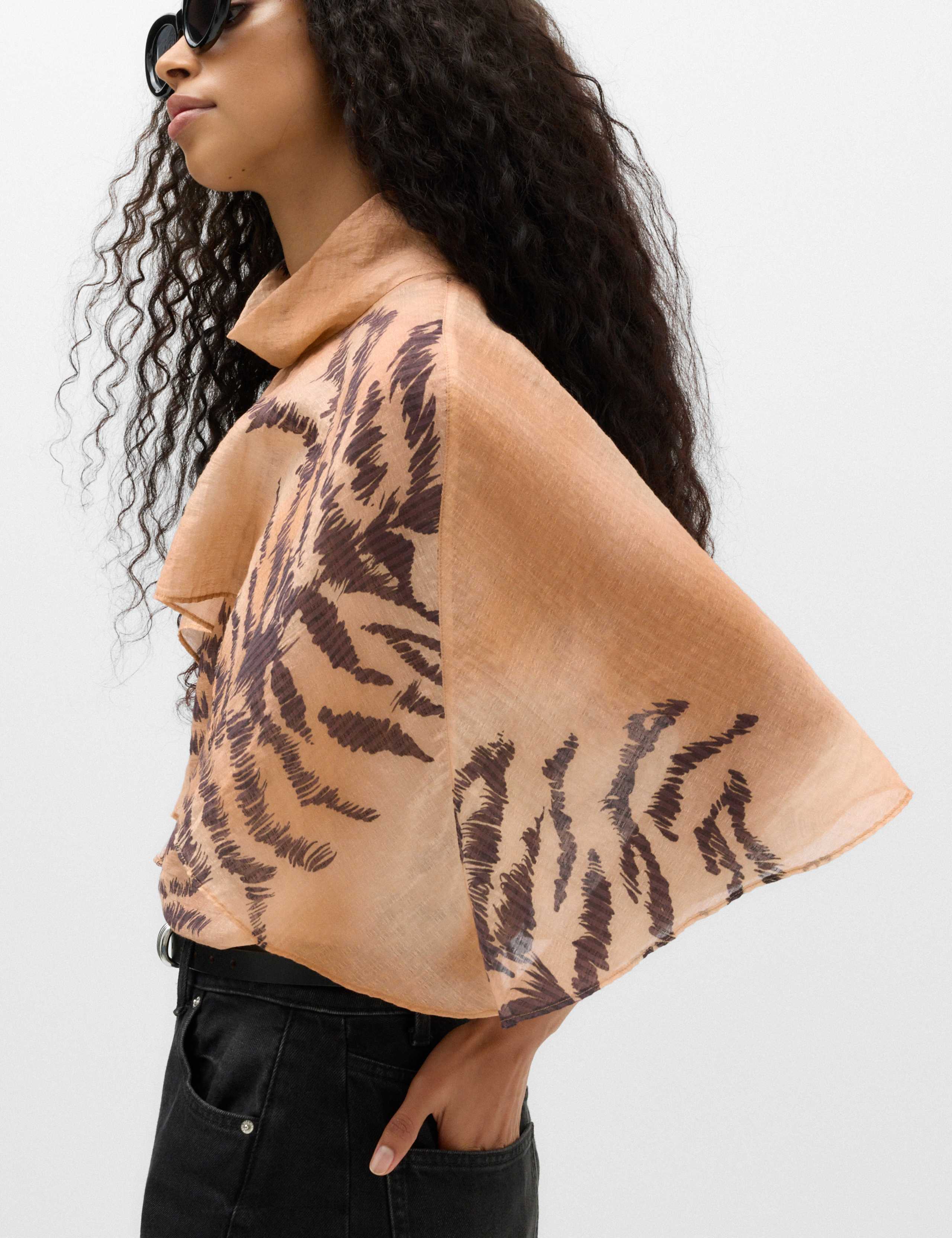 Lyocell Rich Animal Print Cape Detail Blouse 4 of 7