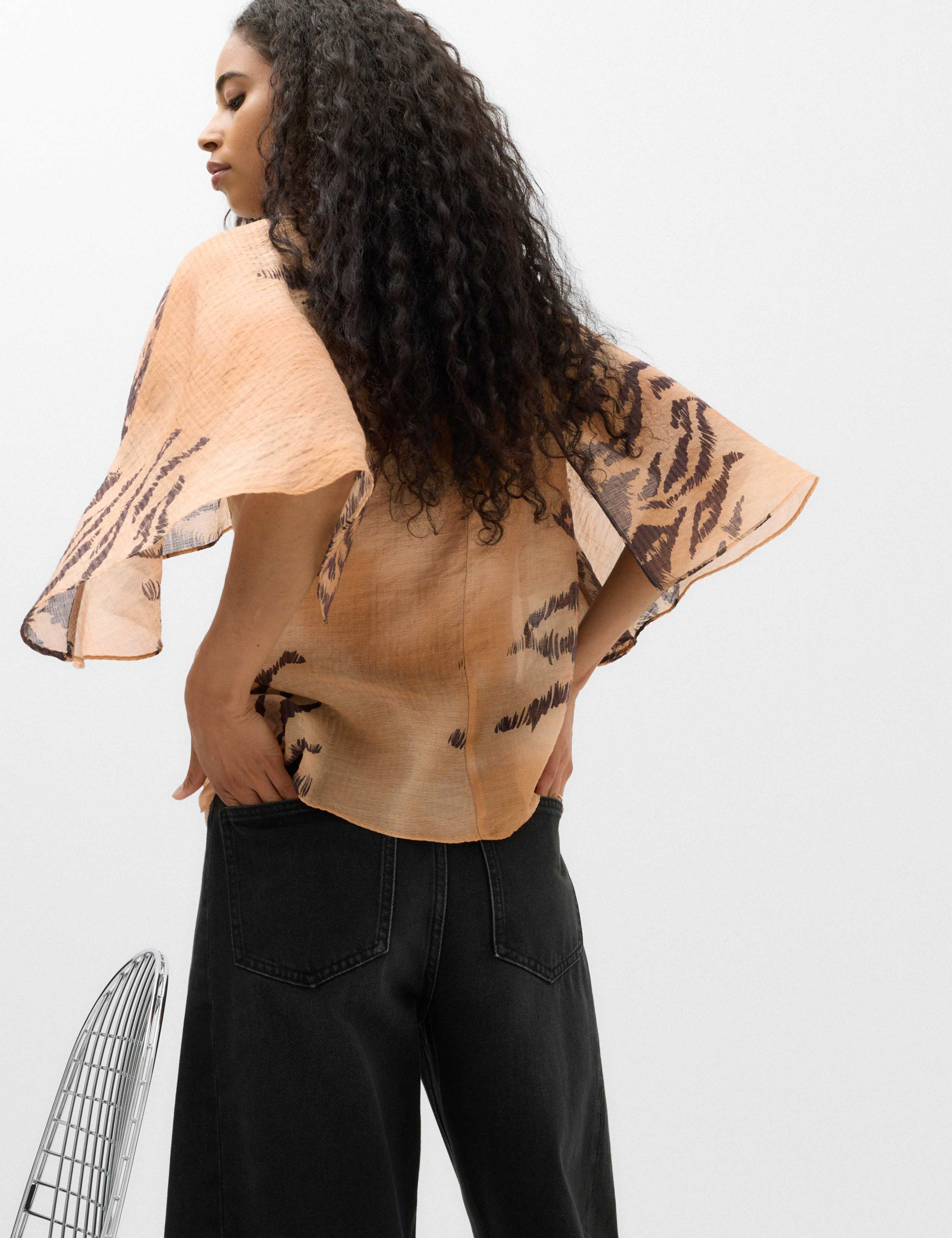 Lyocell Rich Animal Print Cape Detail Blouse 7 of 7