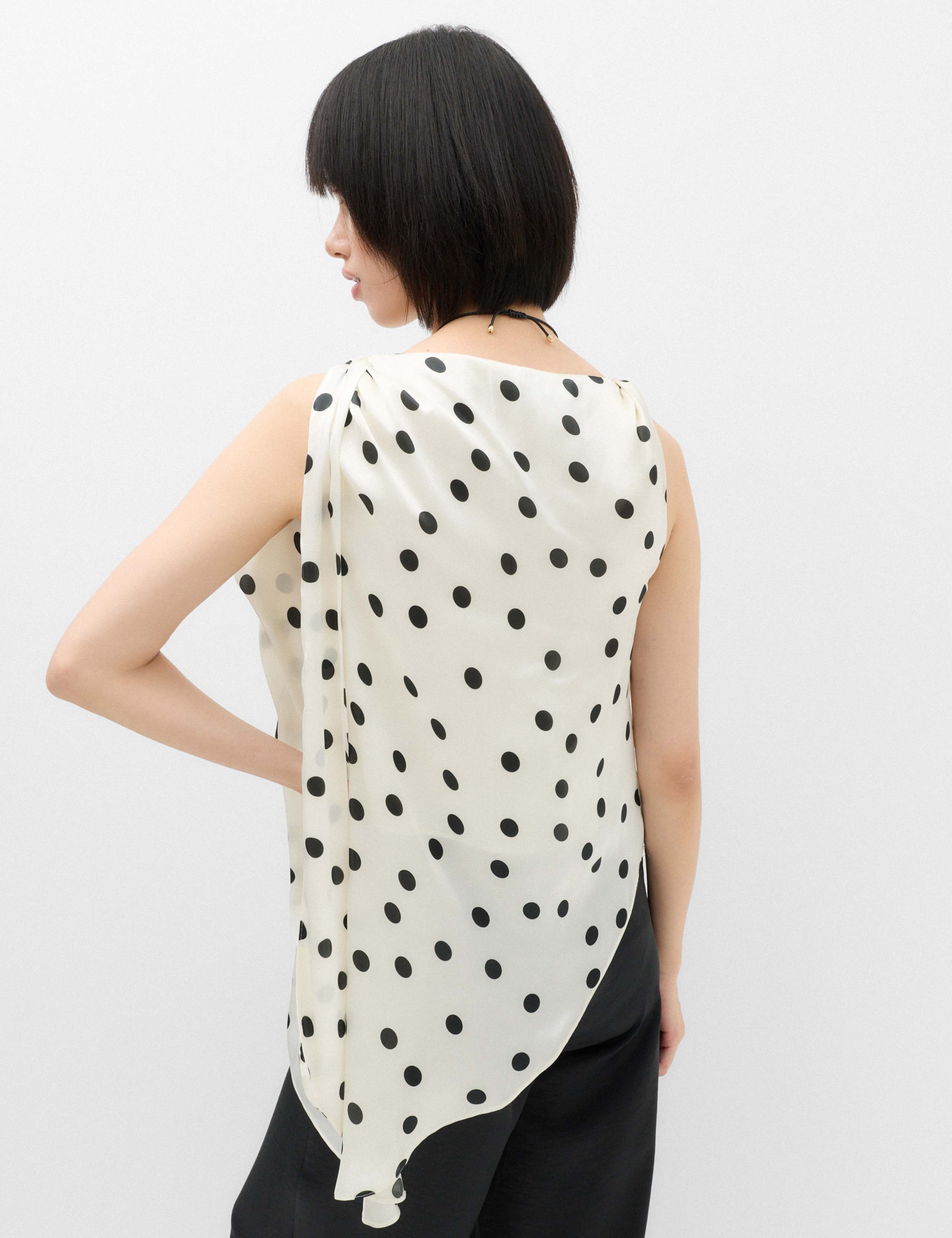 Polka Dot Draped Asymmetric Top 4 of 6