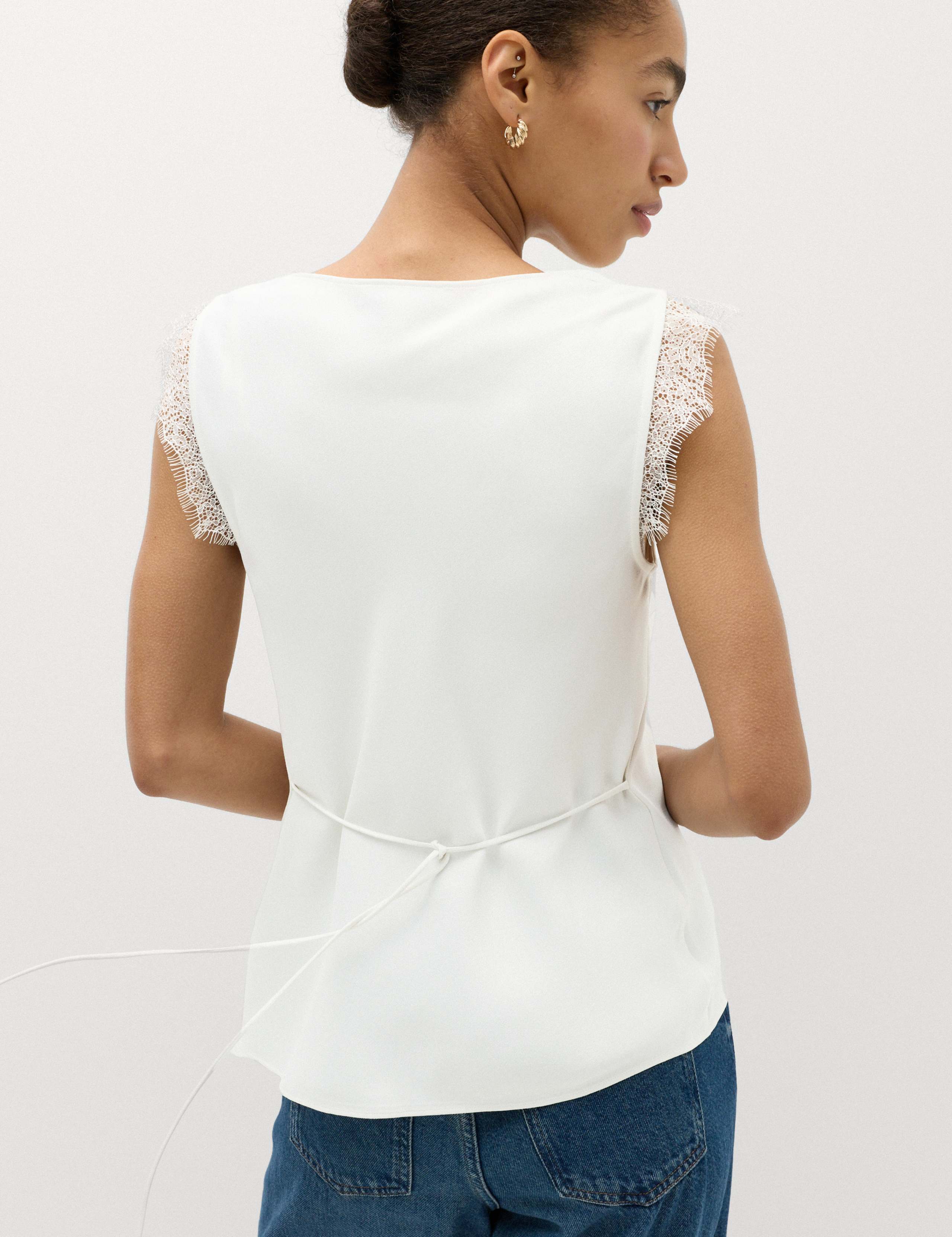 Satin V-Neck Lace Insert Cami Top 4 of 6