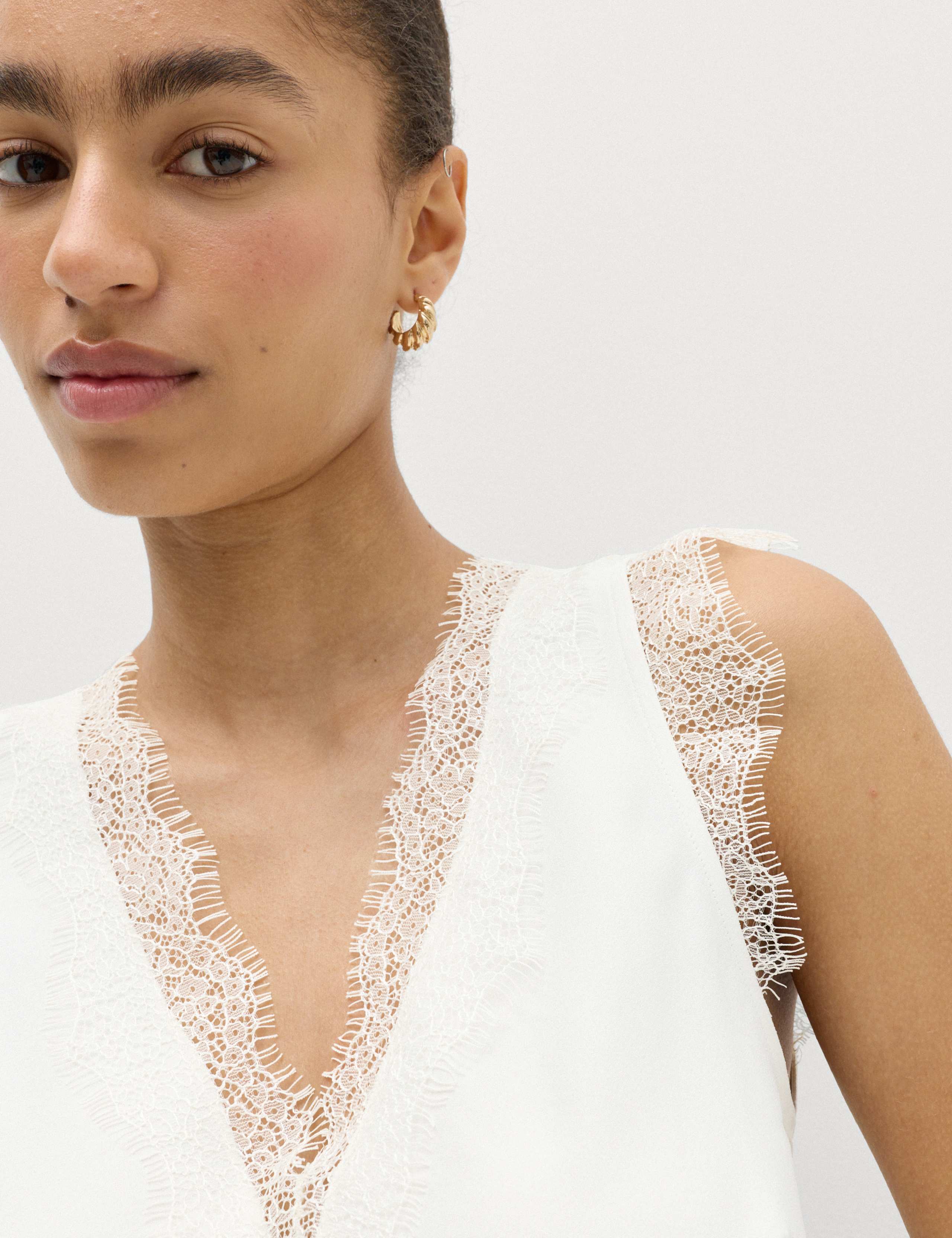 Satin V-Neck Lace Insert Cami Top 6 of 6