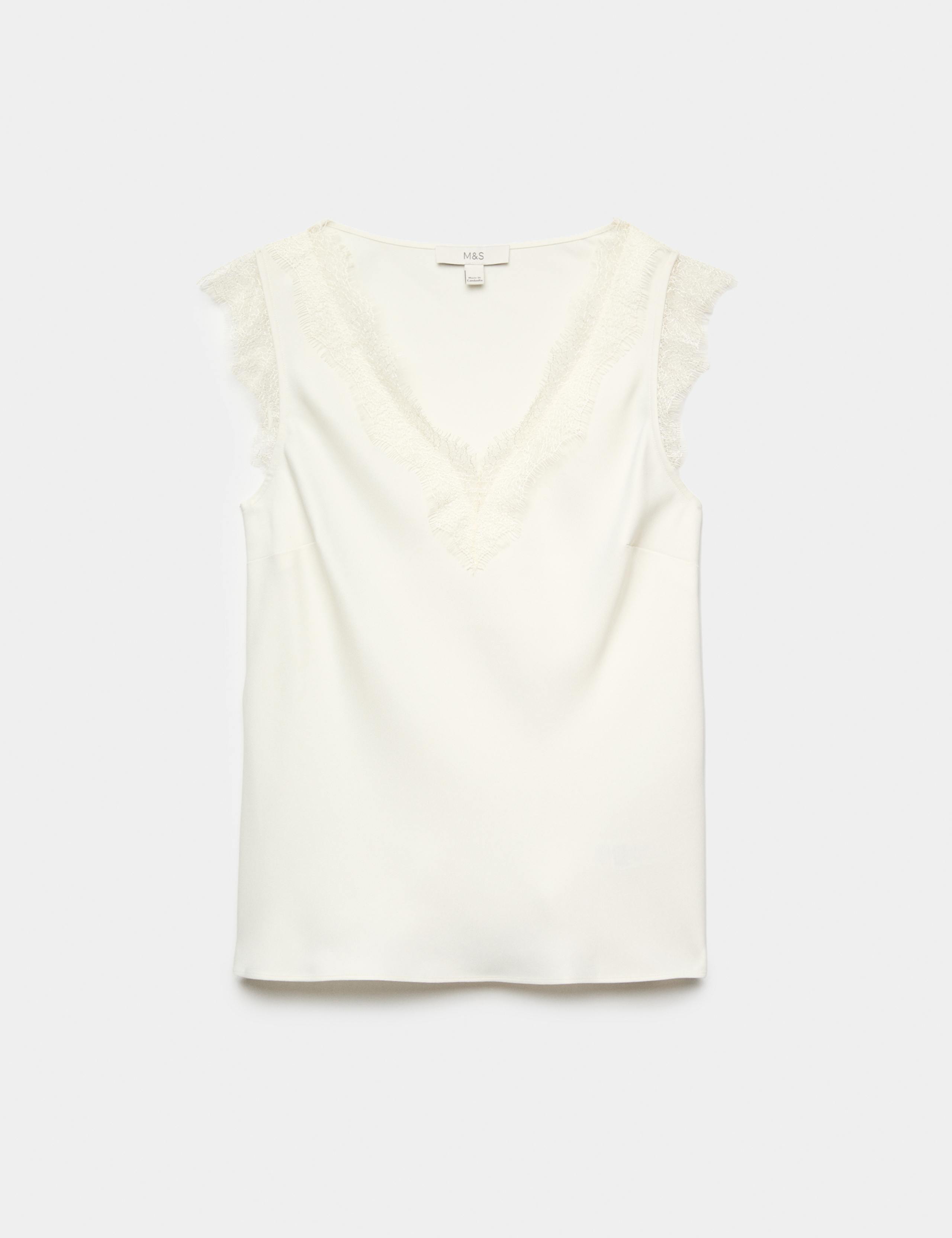 Satin V-Neck Lace Insert Cami Top 2 of 6