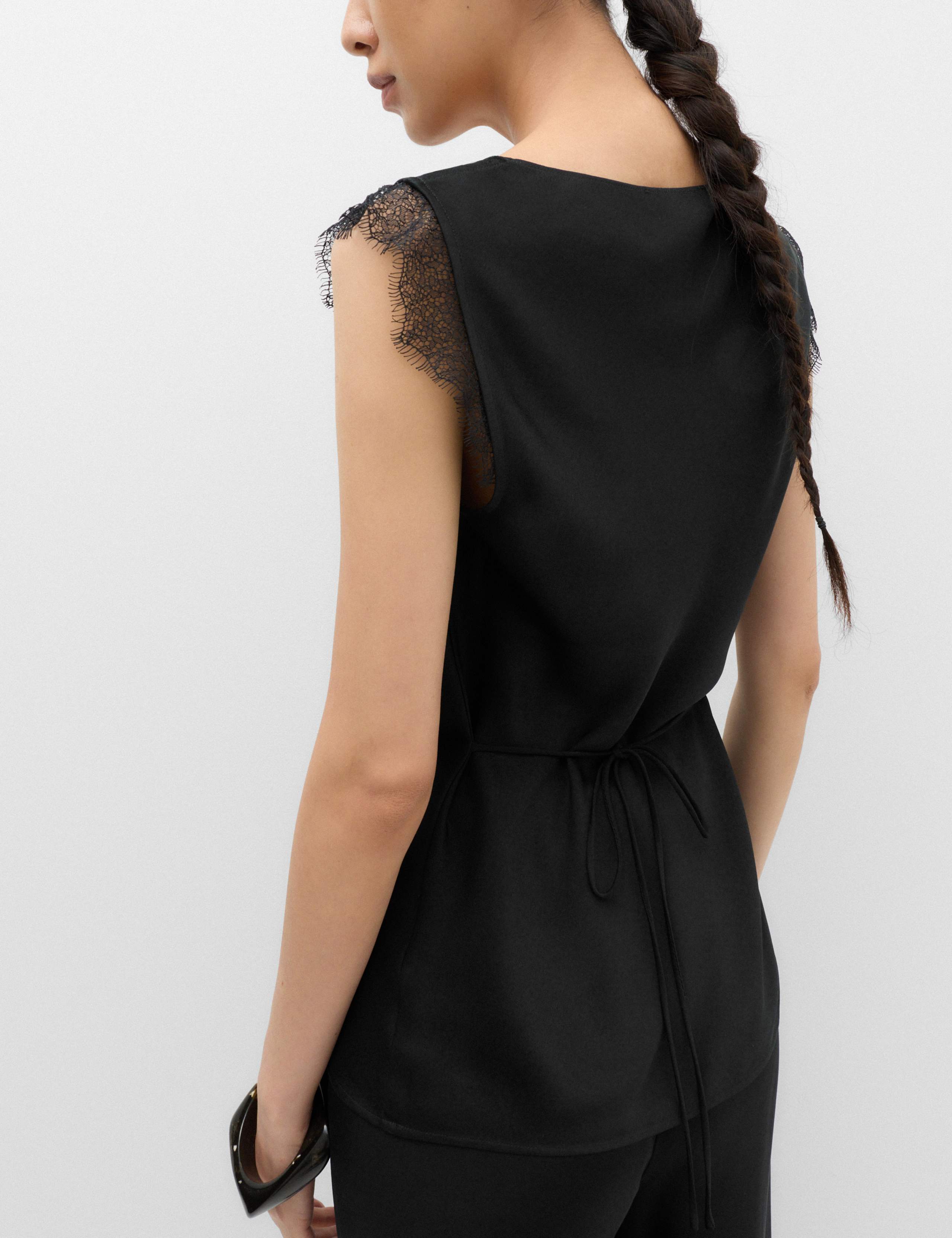 Satin V-Neck Lace Insert Cami Top 4 of 5