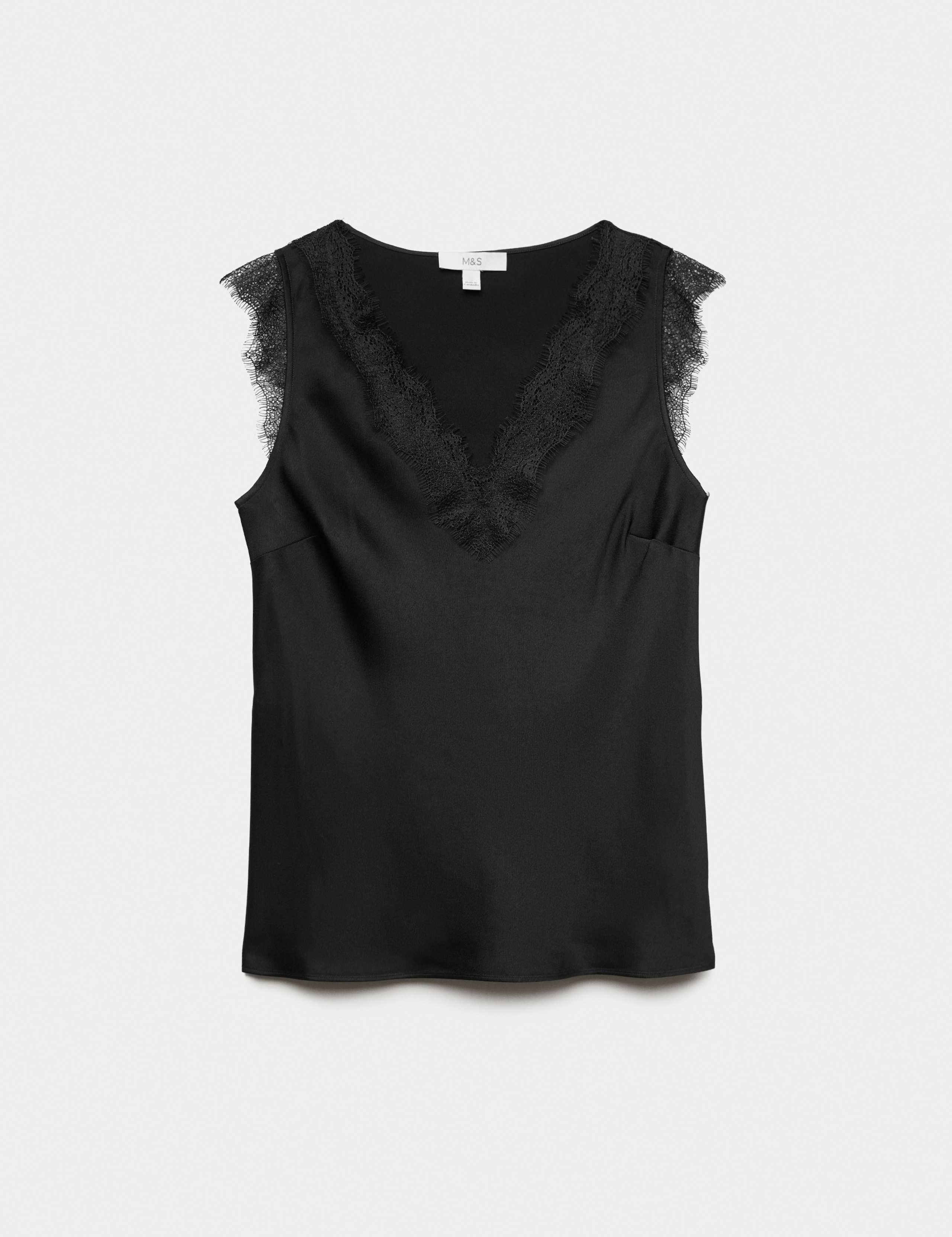 Satin V-Neck Lace Insert Cami Top 2 of 5