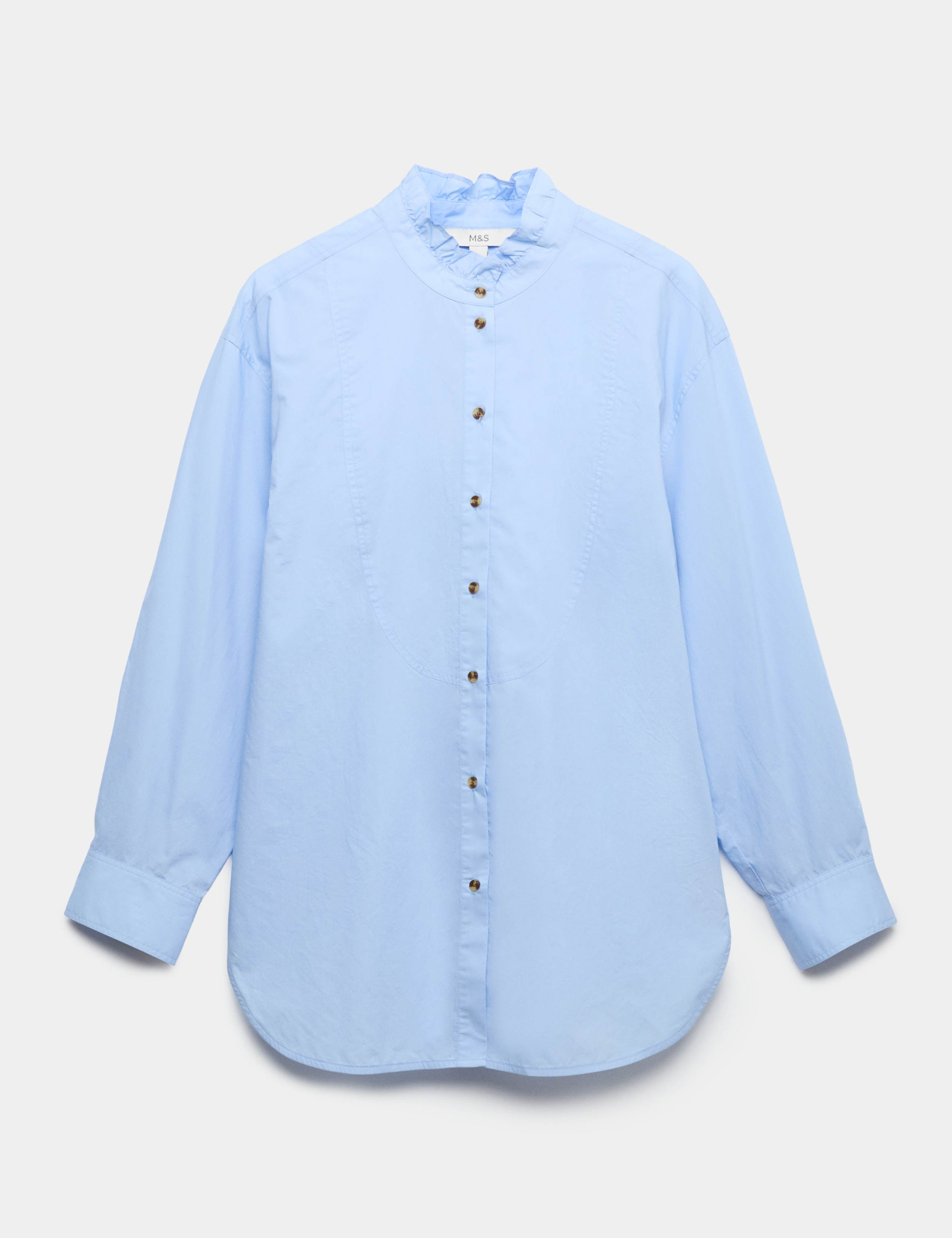 Pure Cotton Pie Crust Frill Neck Shirt 2 of 7