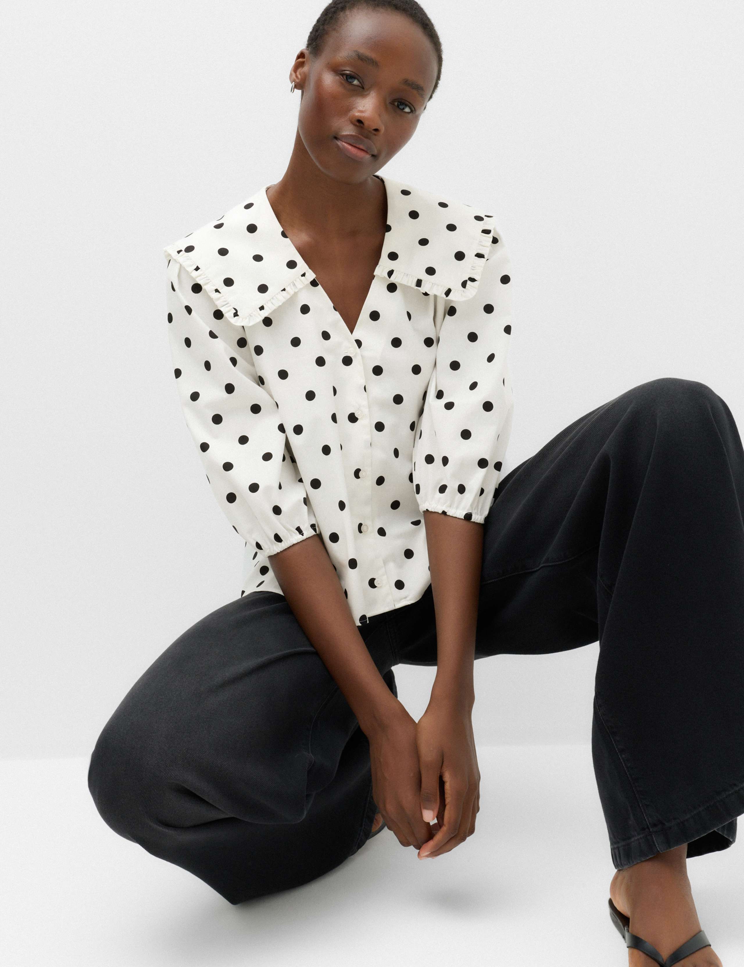 Pure Cotton Polka Dot Sailor Collar Shirt 5 of 6
