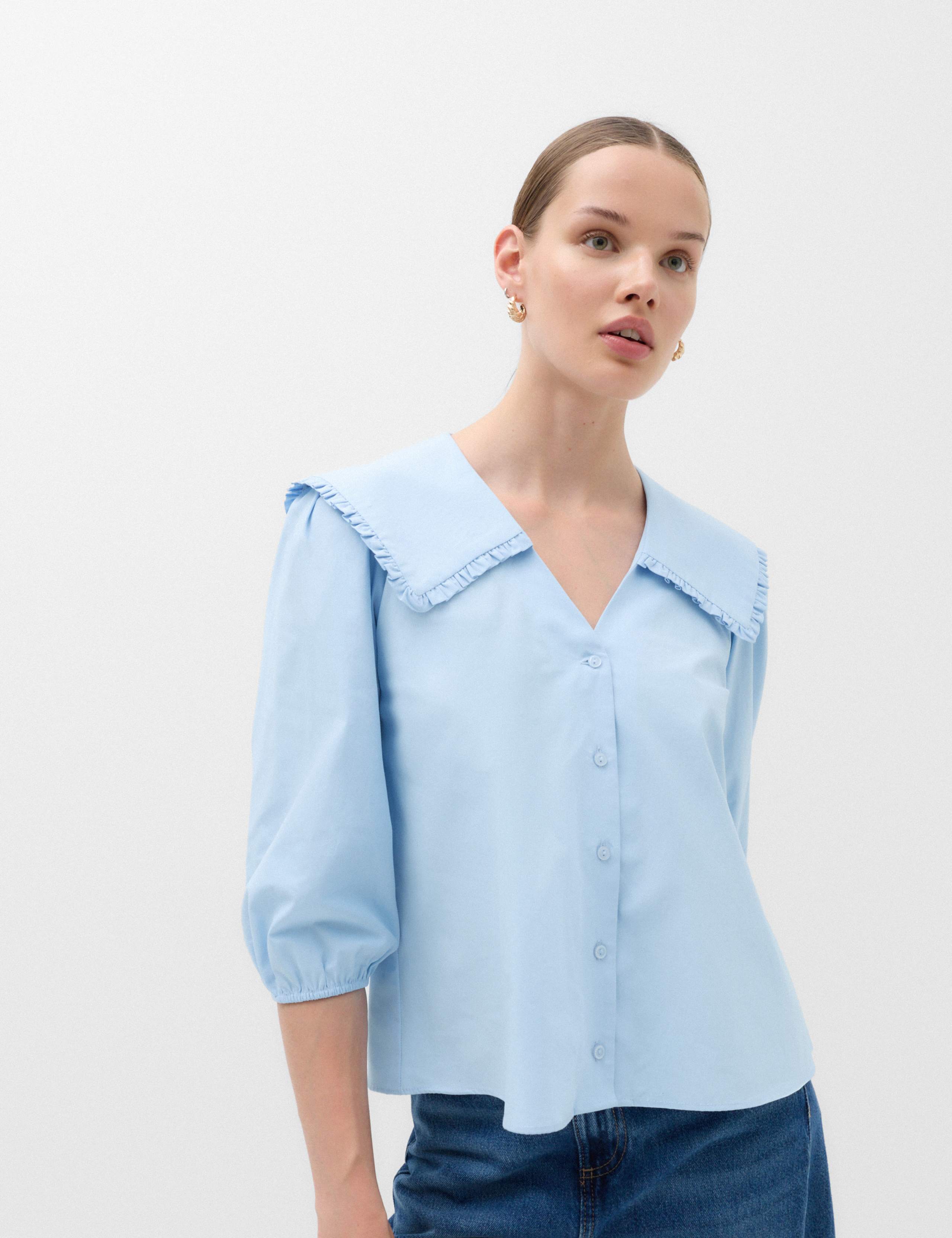 Pure Cotton Frilled Sailor Collar Shirt 1 of 5