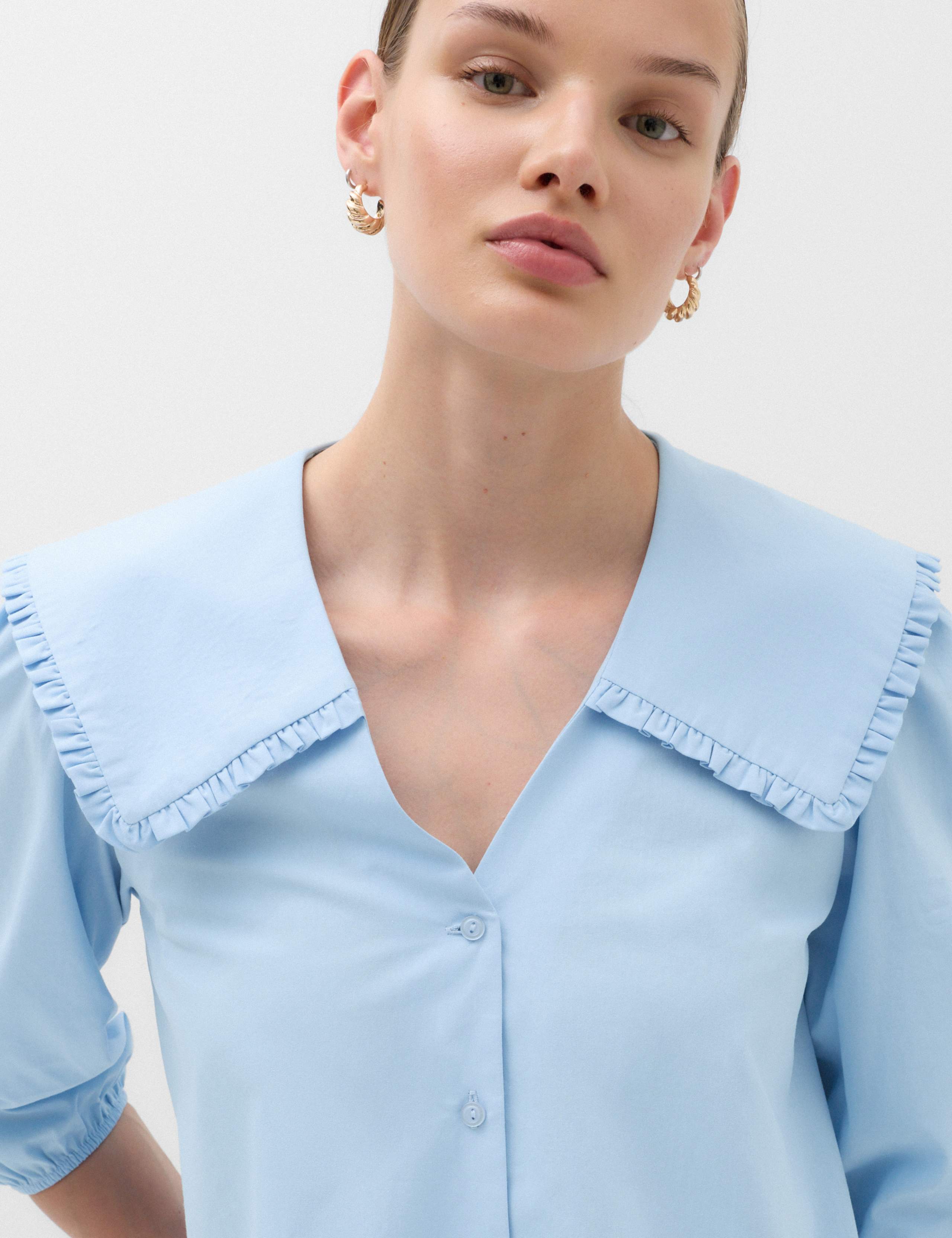 Pure Cotton Frilled Sailor Collar Shirt 3 of 5