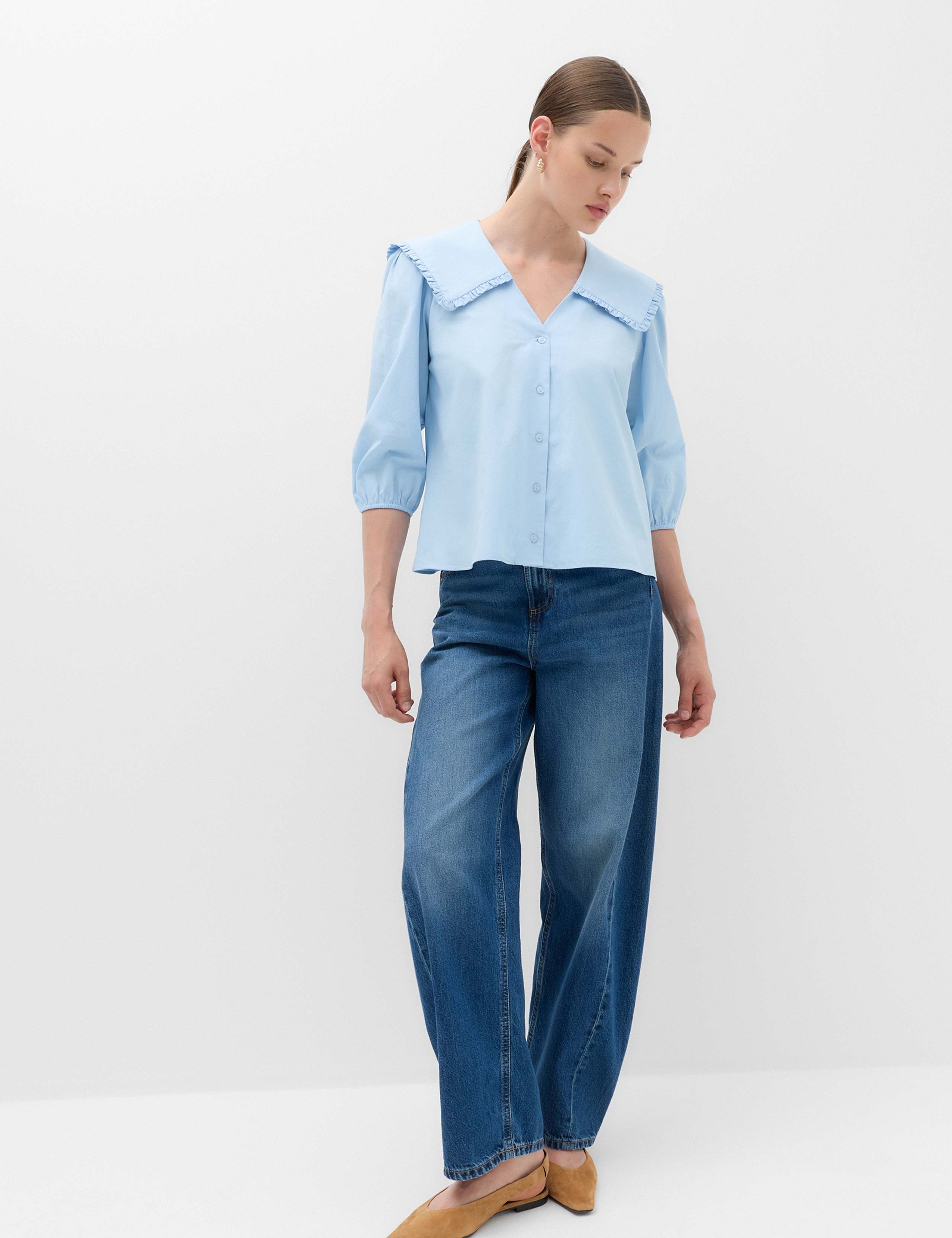 Pure Cotton Frilled Sailor Collar Shirt 5 of 5