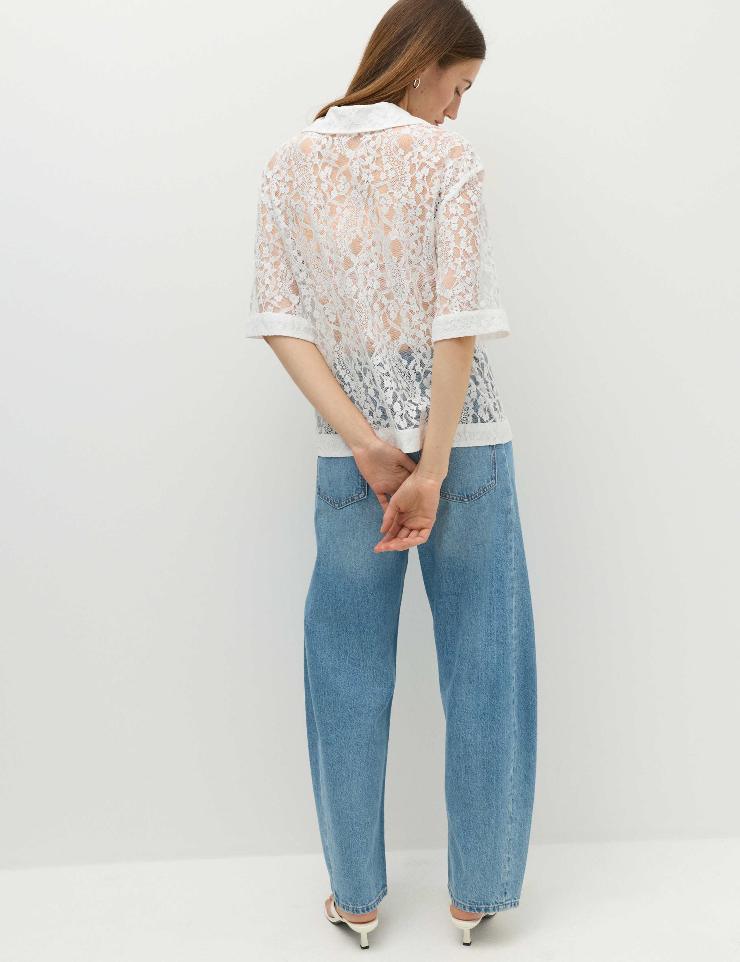 Cotton Blend Lace Collared Top 5 of 6