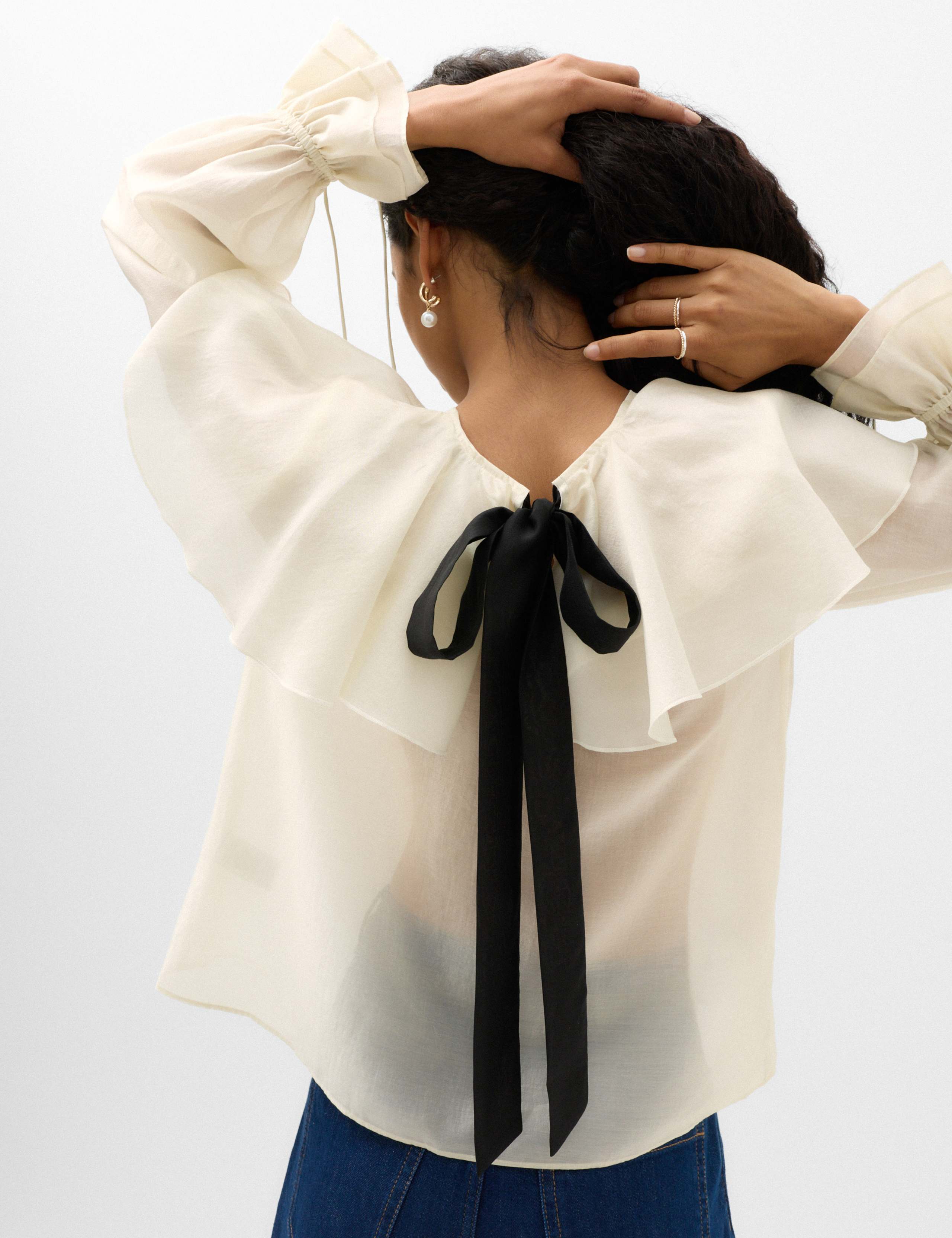 Lyocell Rich Ruffle Tie Detail Blouse 3 of 6