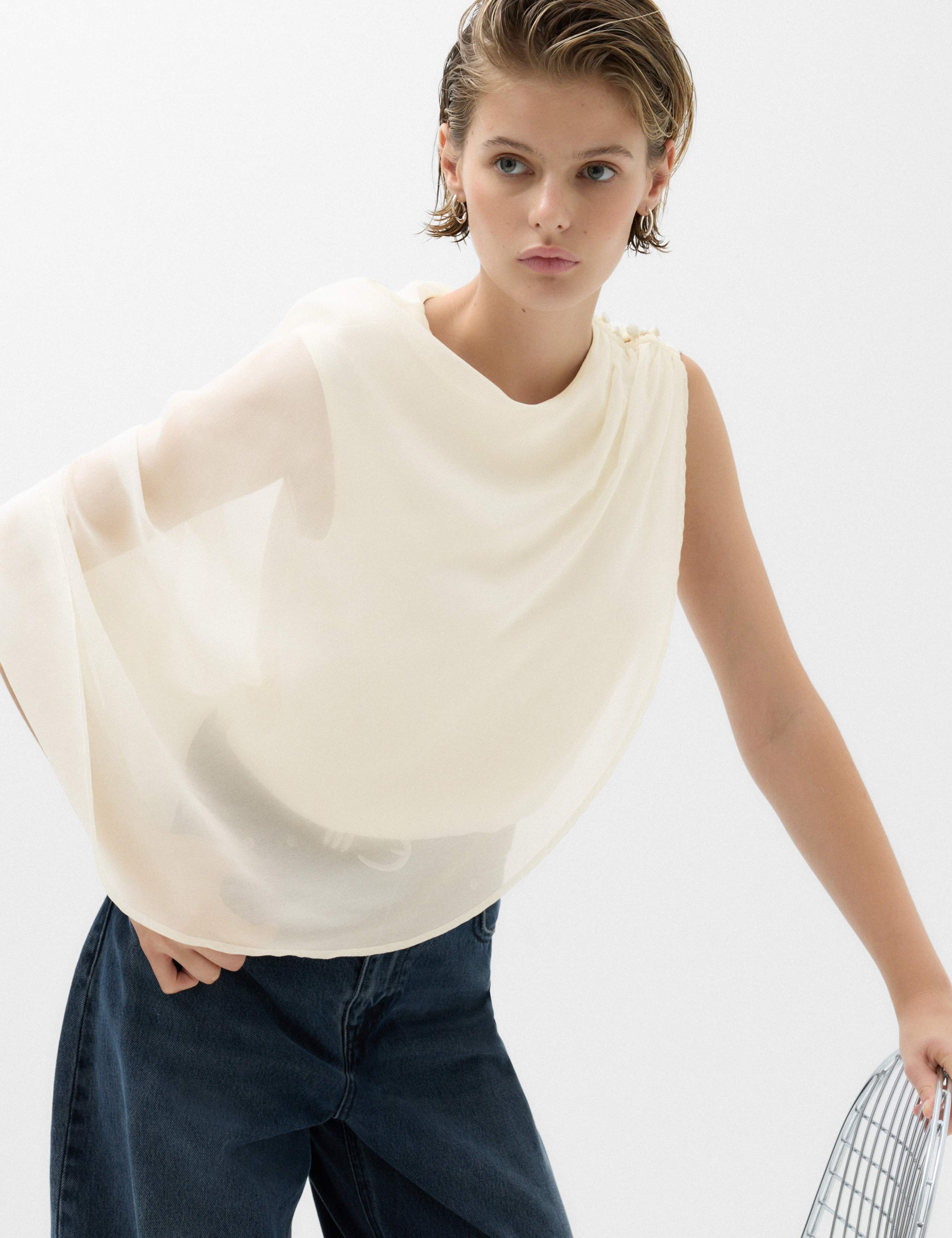 Sheer Cape Detail Blouse 1 of 6