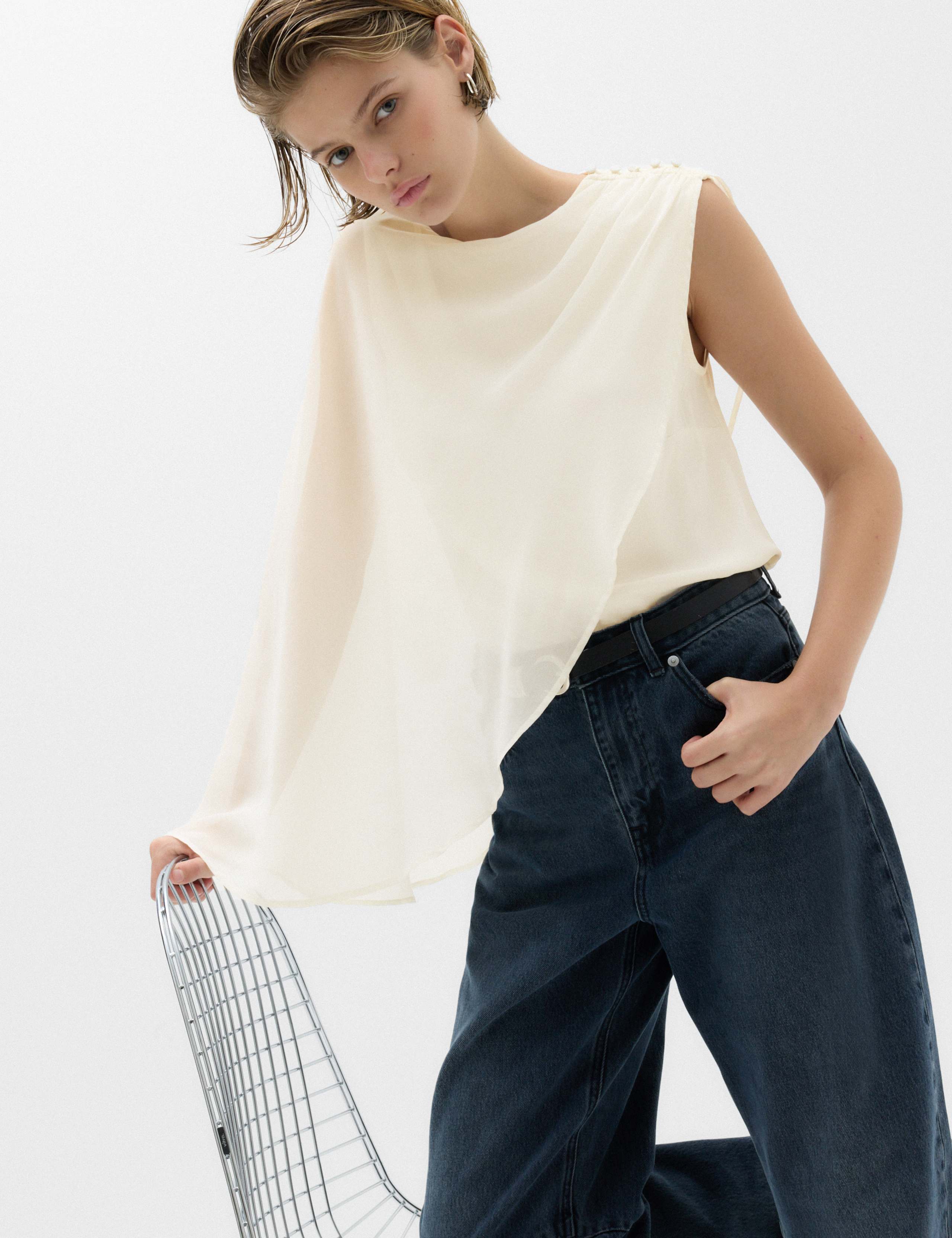 Sheer Cape Detail Blouse 6 of 6