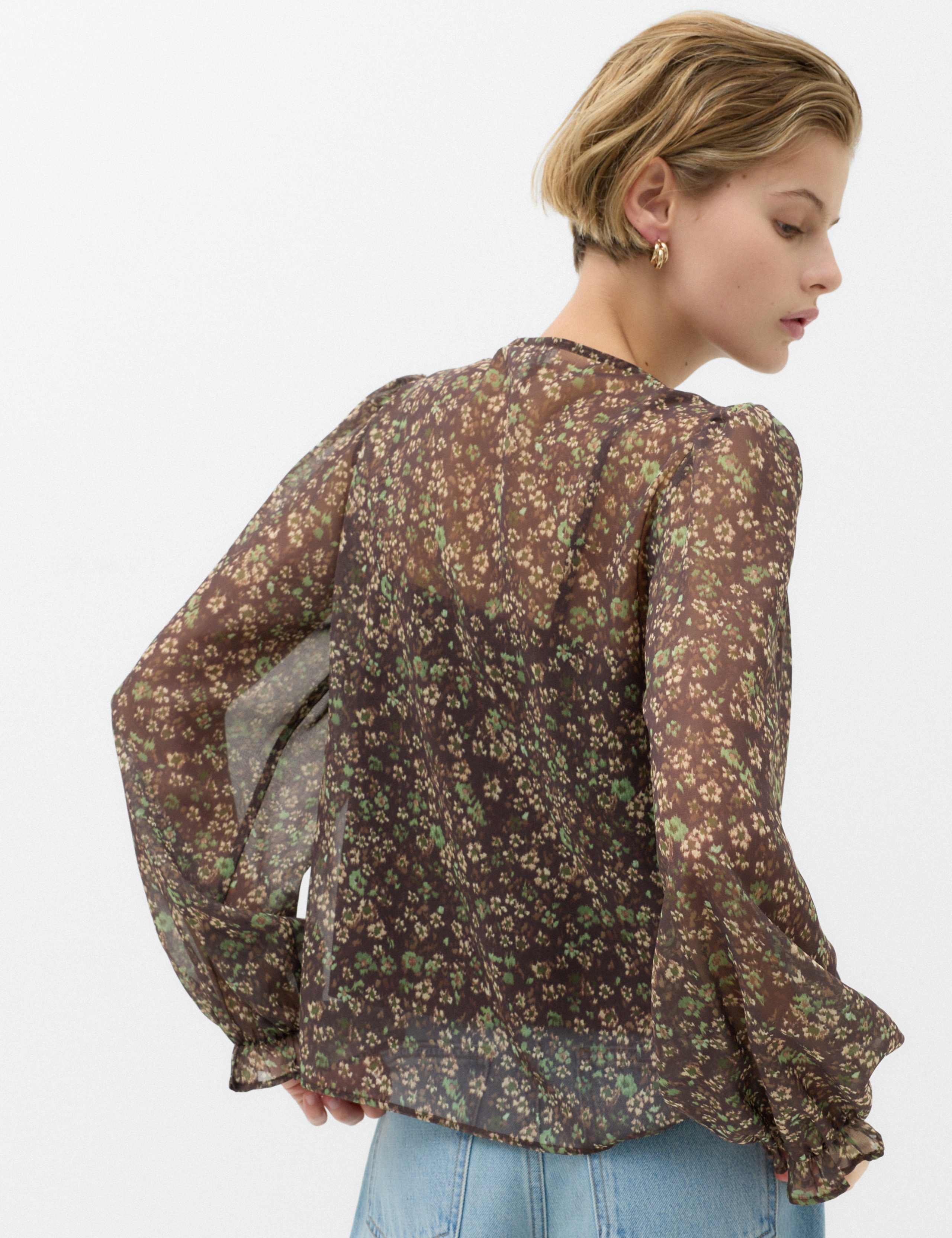 Floral Ruffle V-Neck Blouse 3 of 5