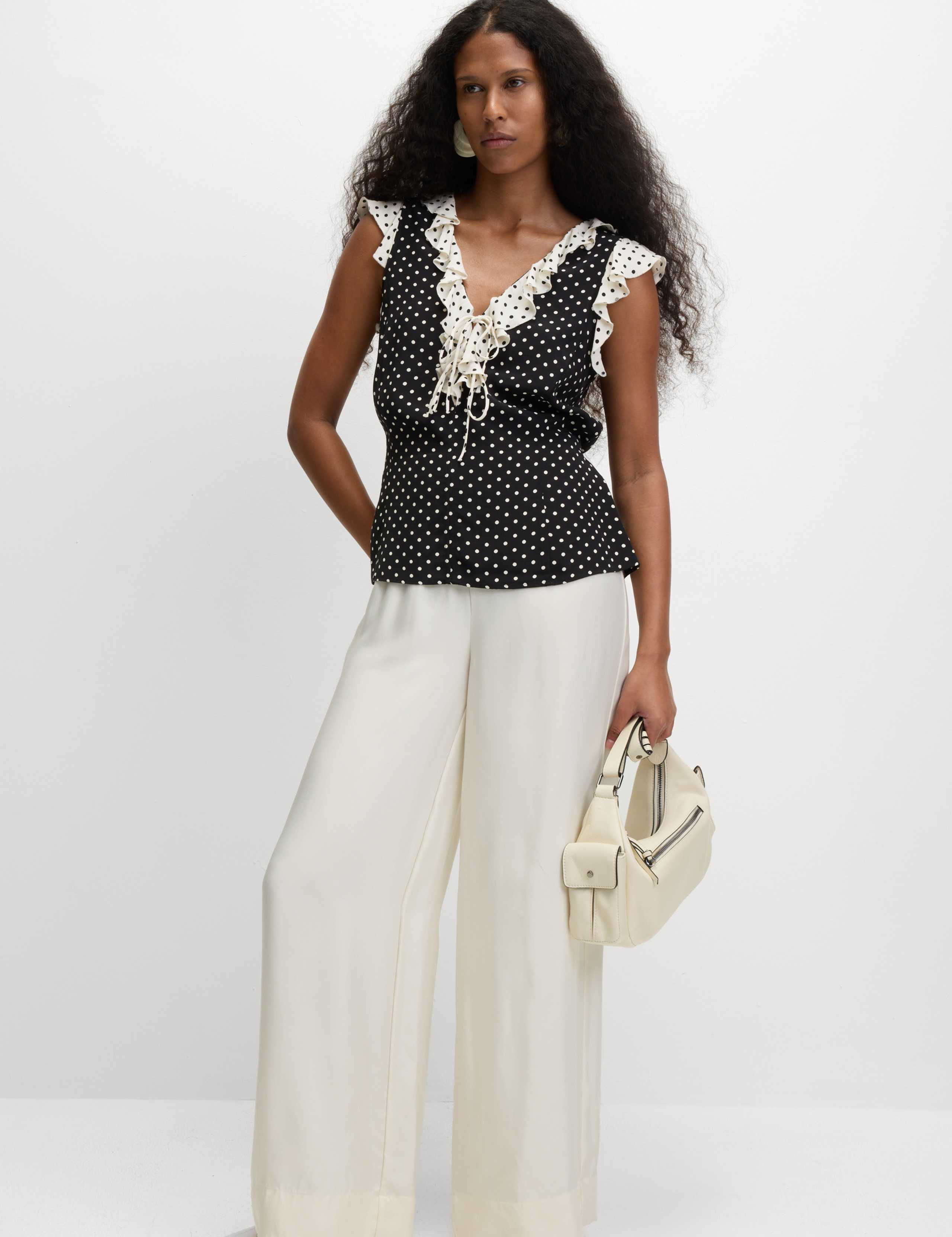 Polka Dot V-Neck Tie Front Top 3 of 6