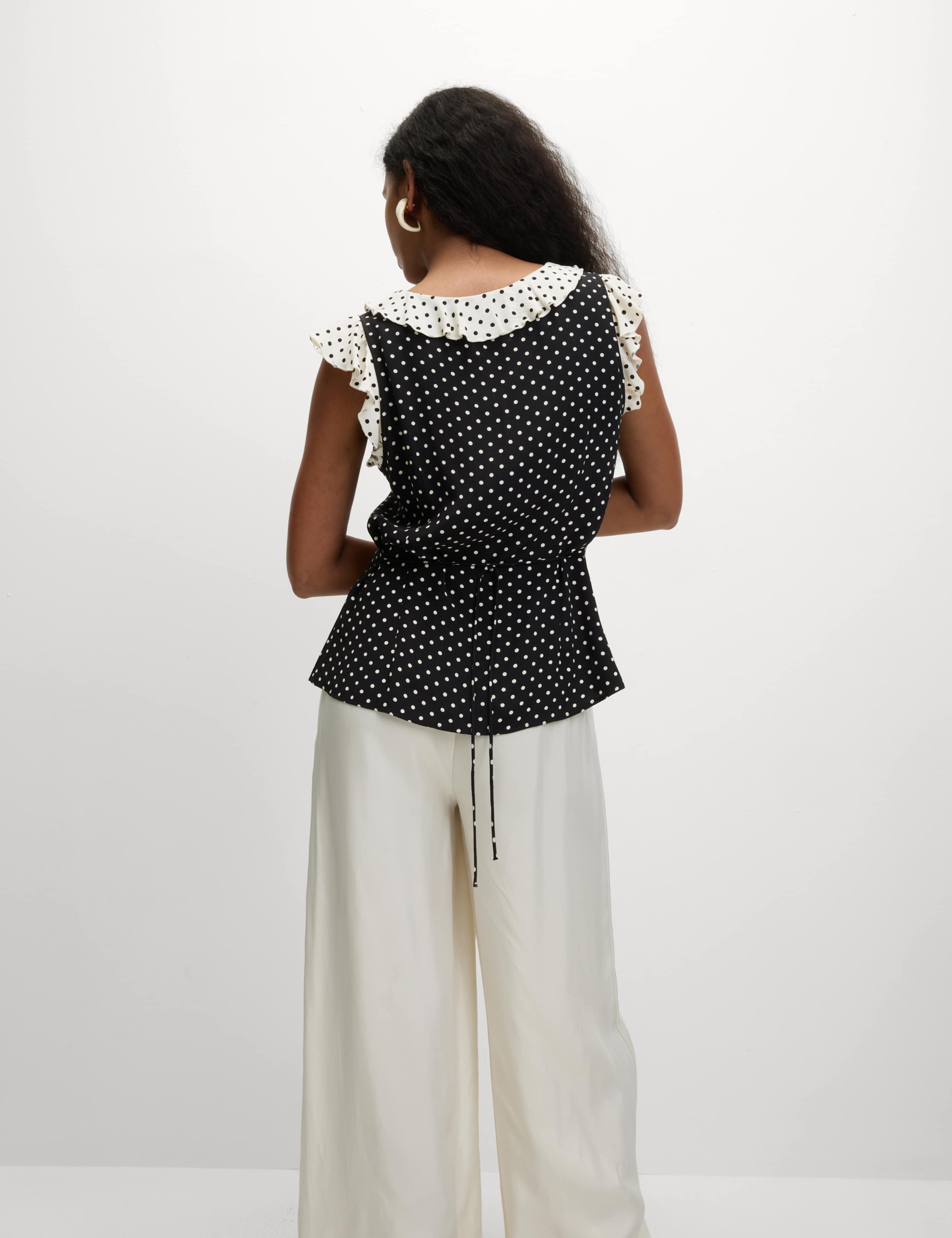 Polka Dot V-Neck Tie Front Top 6 of 6