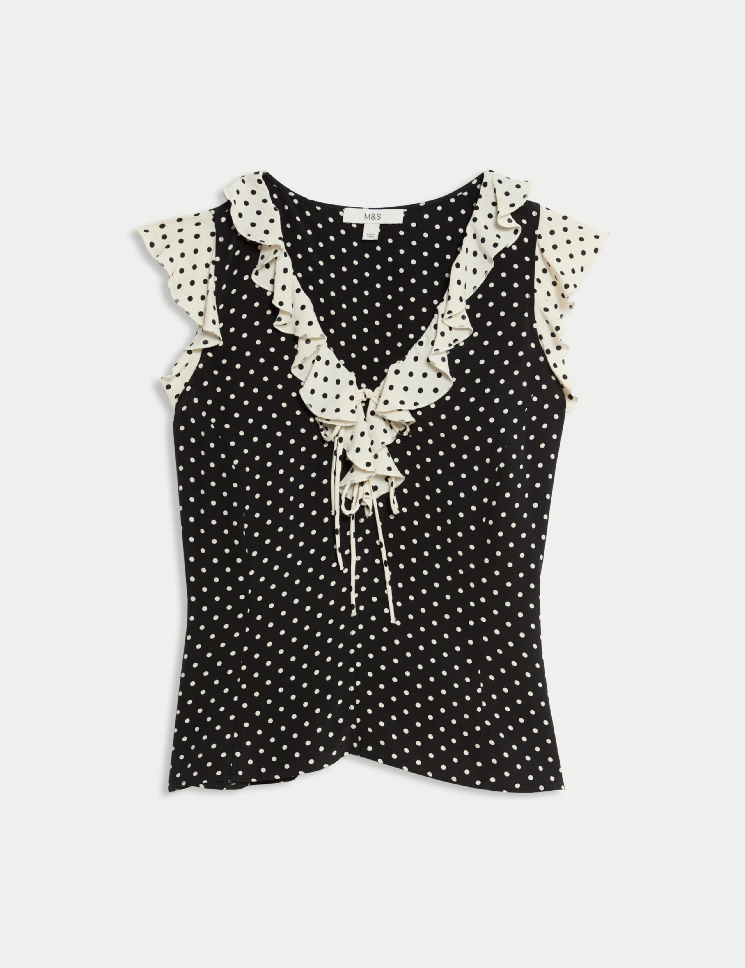 Polka Dot V-Neck Tie Front Top 2 of 6