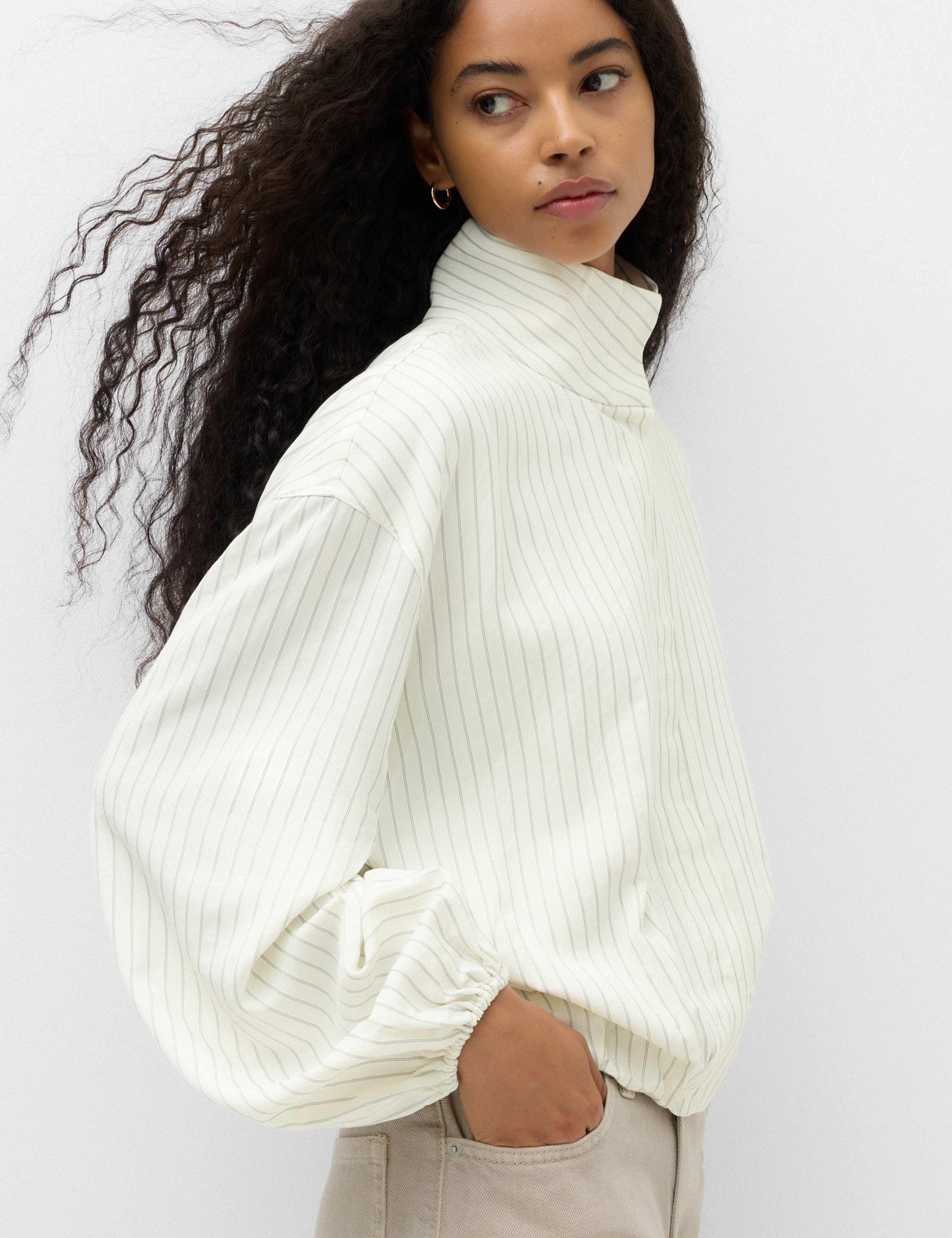 Pinstripe Funnel Neck Shirt 1 of 6