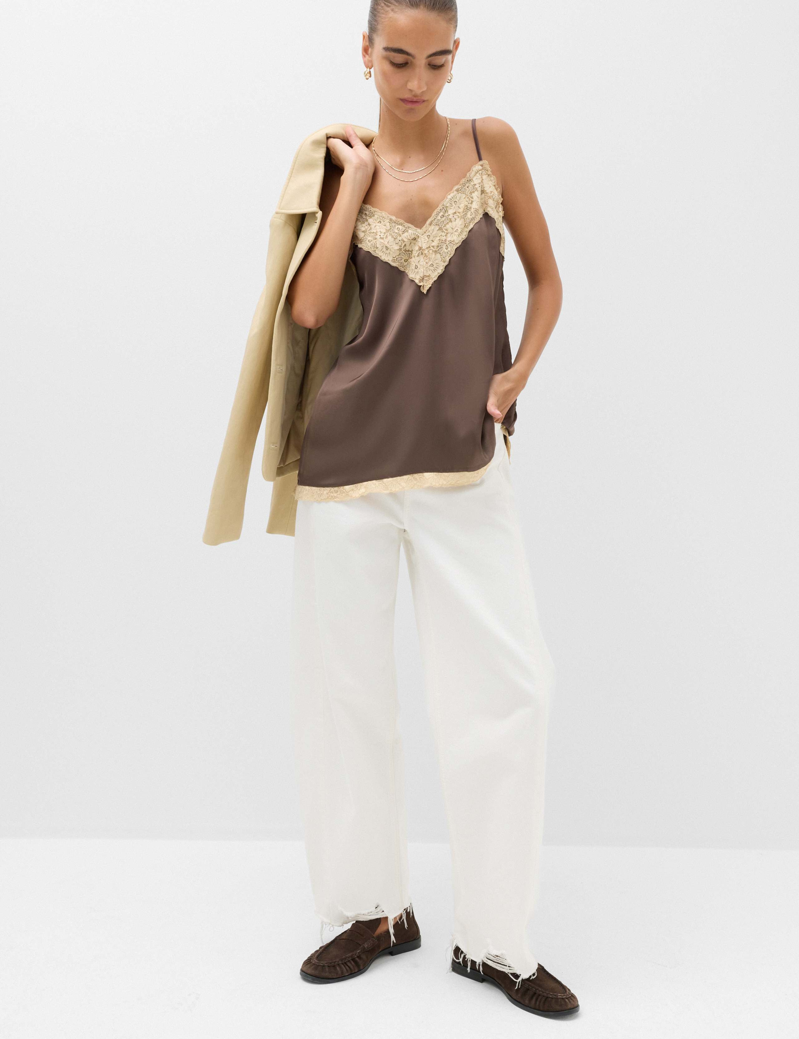 Satin Lace Detail Longline Cami Top 5 of 5