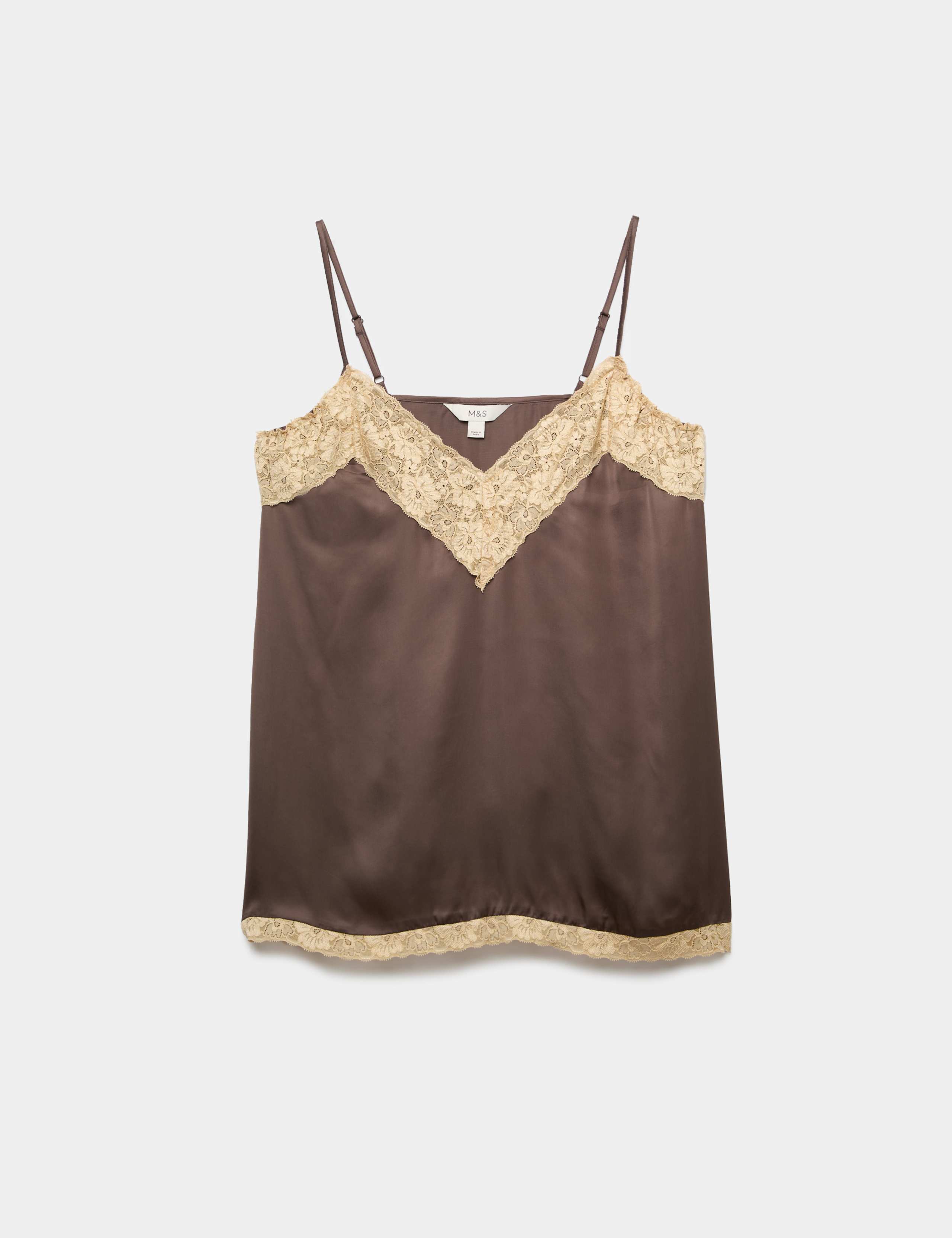 Satin Lace Detail Longline Cami Top 2 of 5