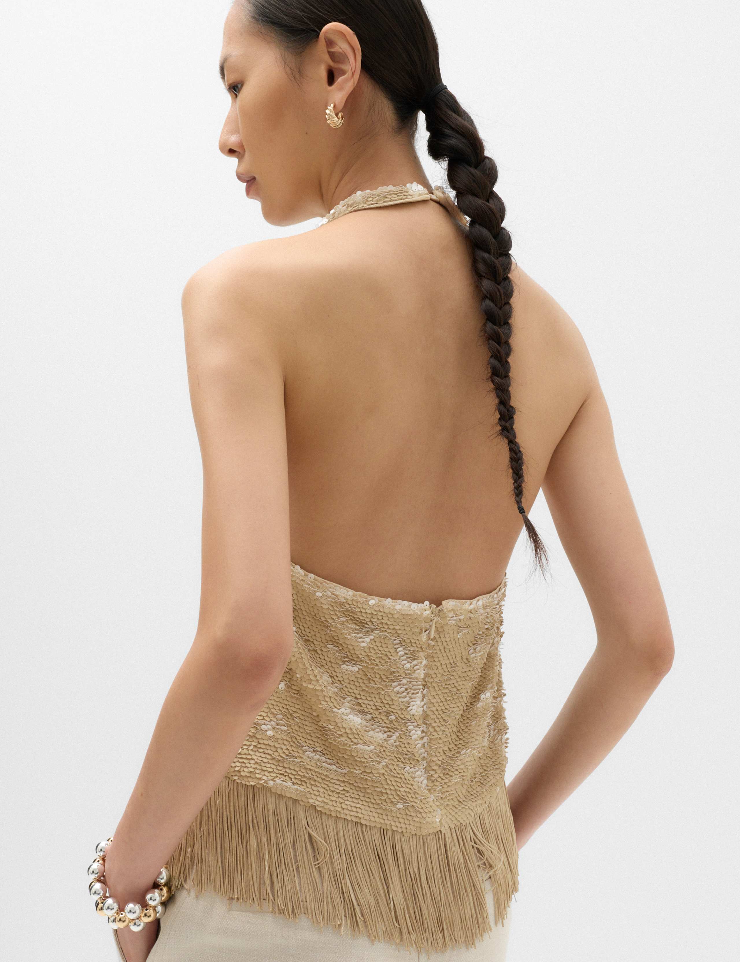 Sequin Fringe Detail Halter Neck Crop Top 4 of 6