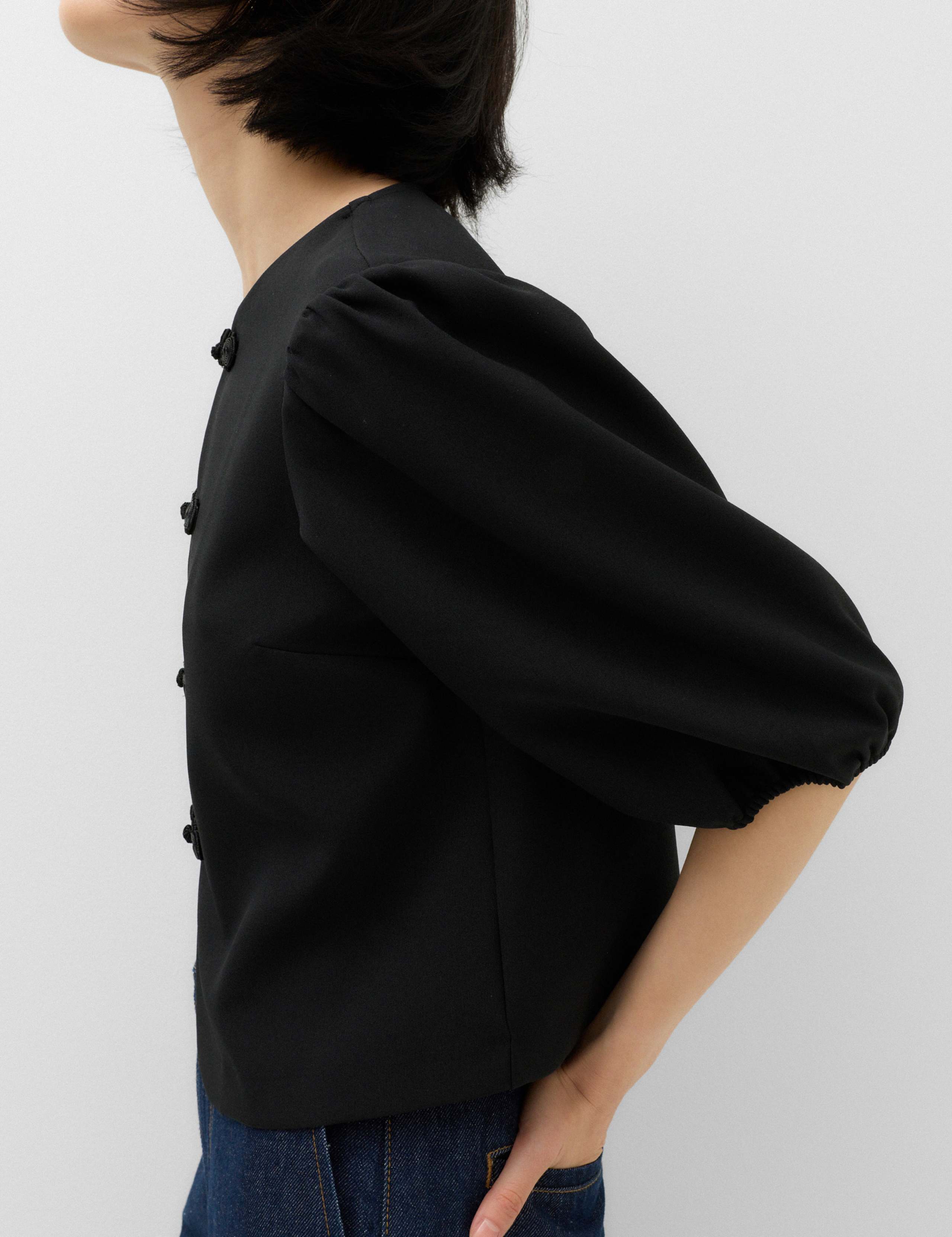 Knot Button Detail Puff Sleeve Top 3 of 6