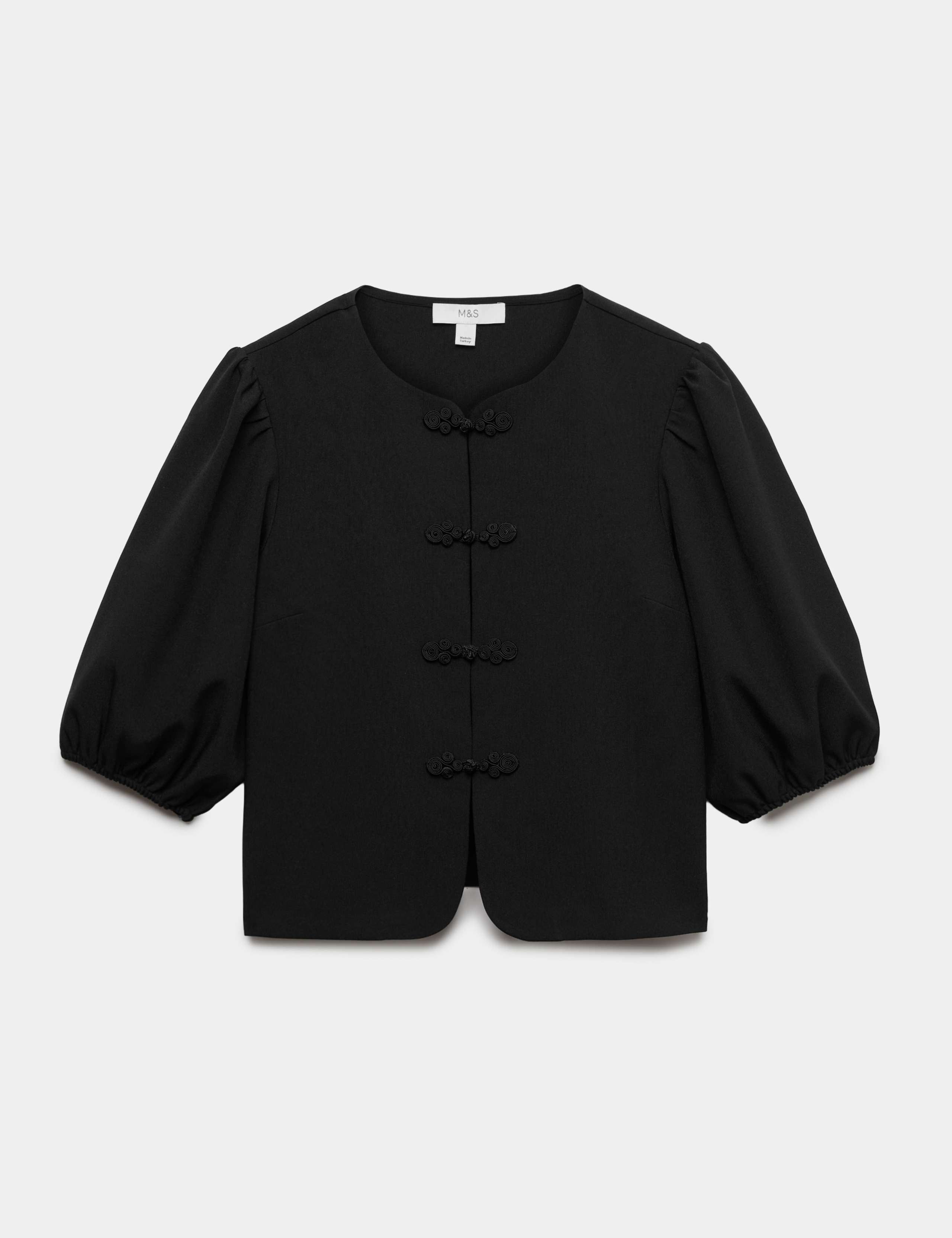 Knot Button Detail Puff Sleeve Top 2 of 6