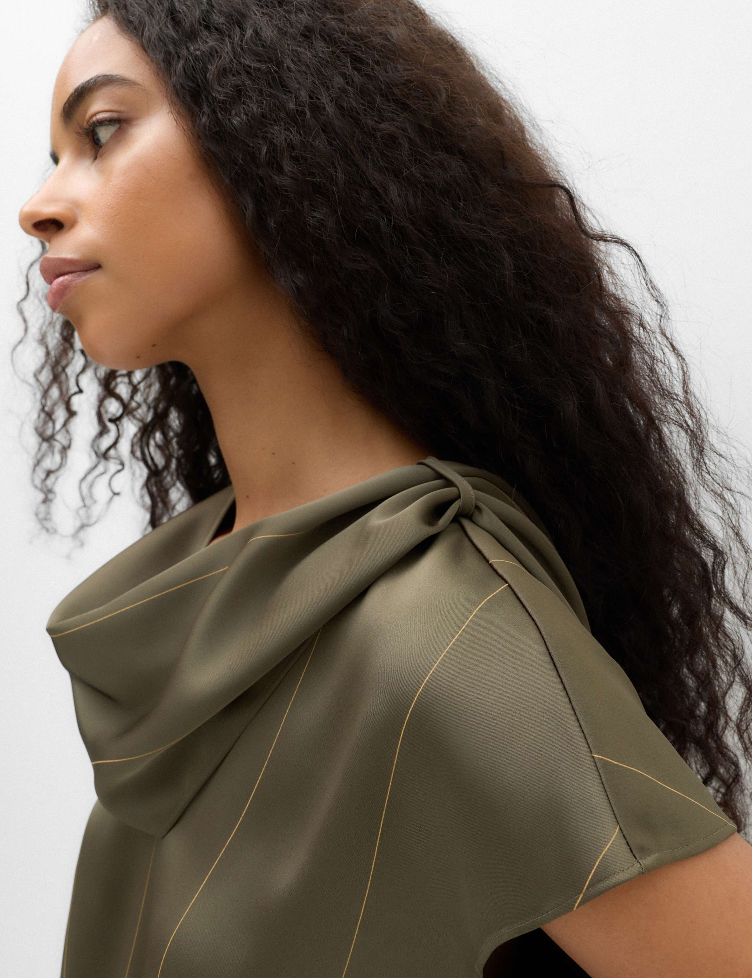 Satin Striped Cowl Neck Scarf Detail Top 4 of 6