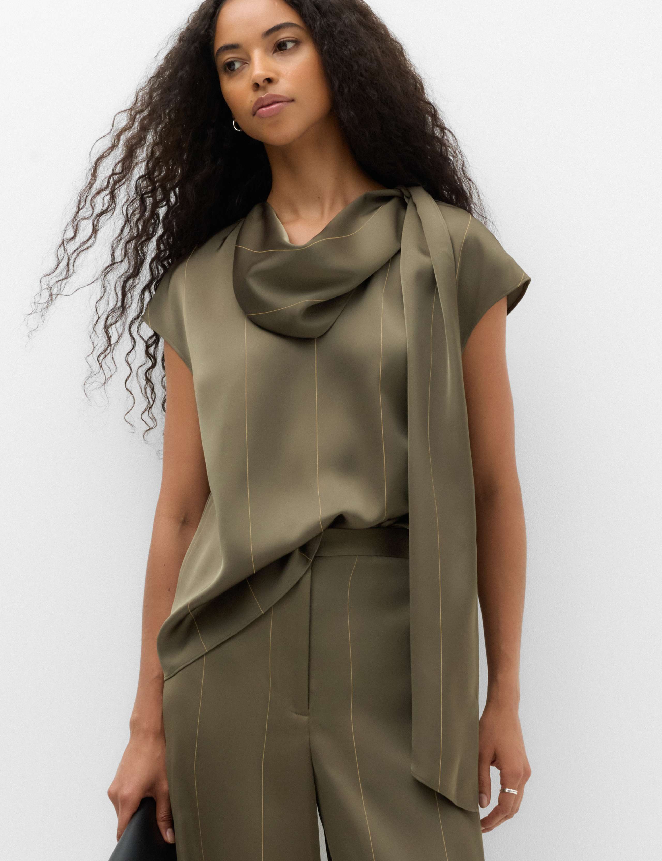 Satin Striped Cowl Neck Scarf Detail Top 6 of 6