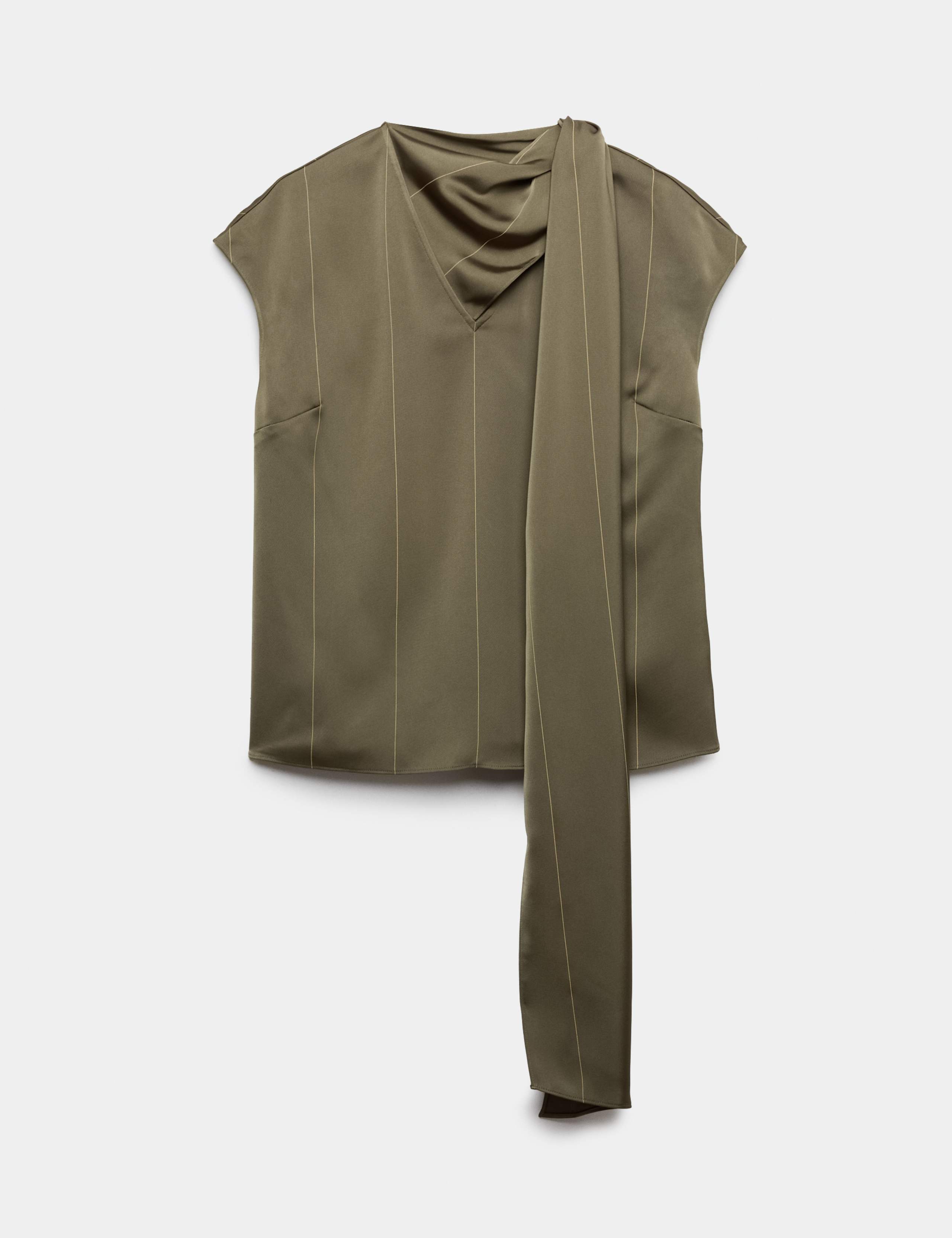 Satin Striped Cowl Neck Scarf Detail Top 2 of 6