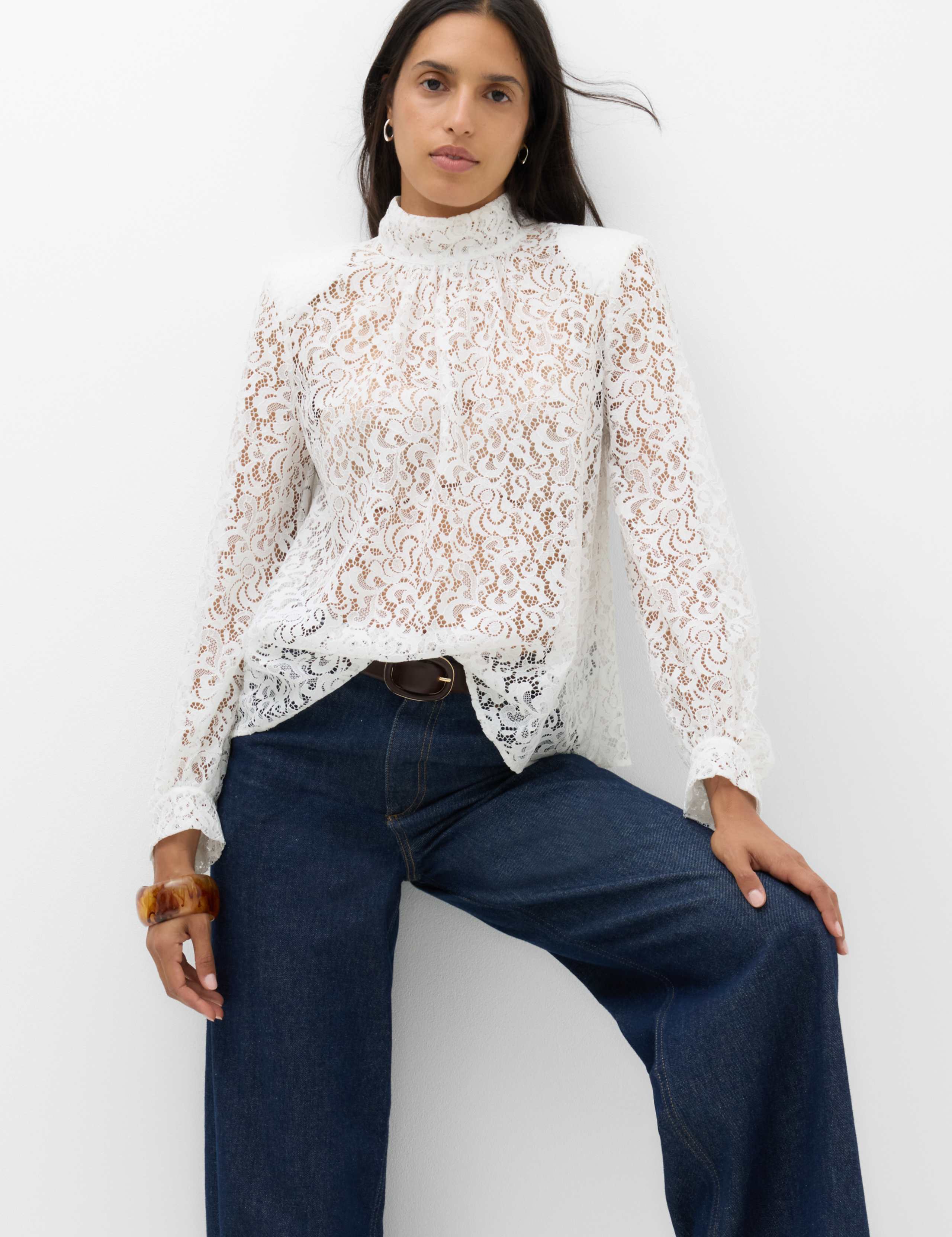 Lace High Neck Blouse with Cotton 1 of 6