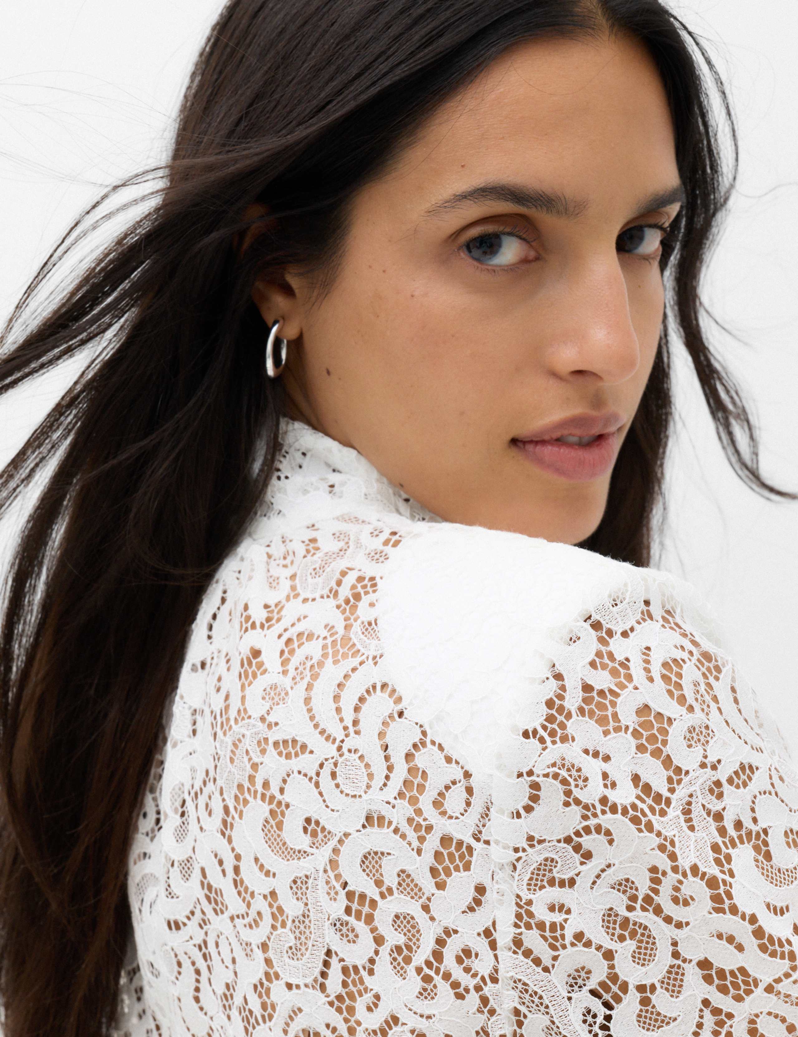 Lace High Neck Blouse with Cotton 3 of 6