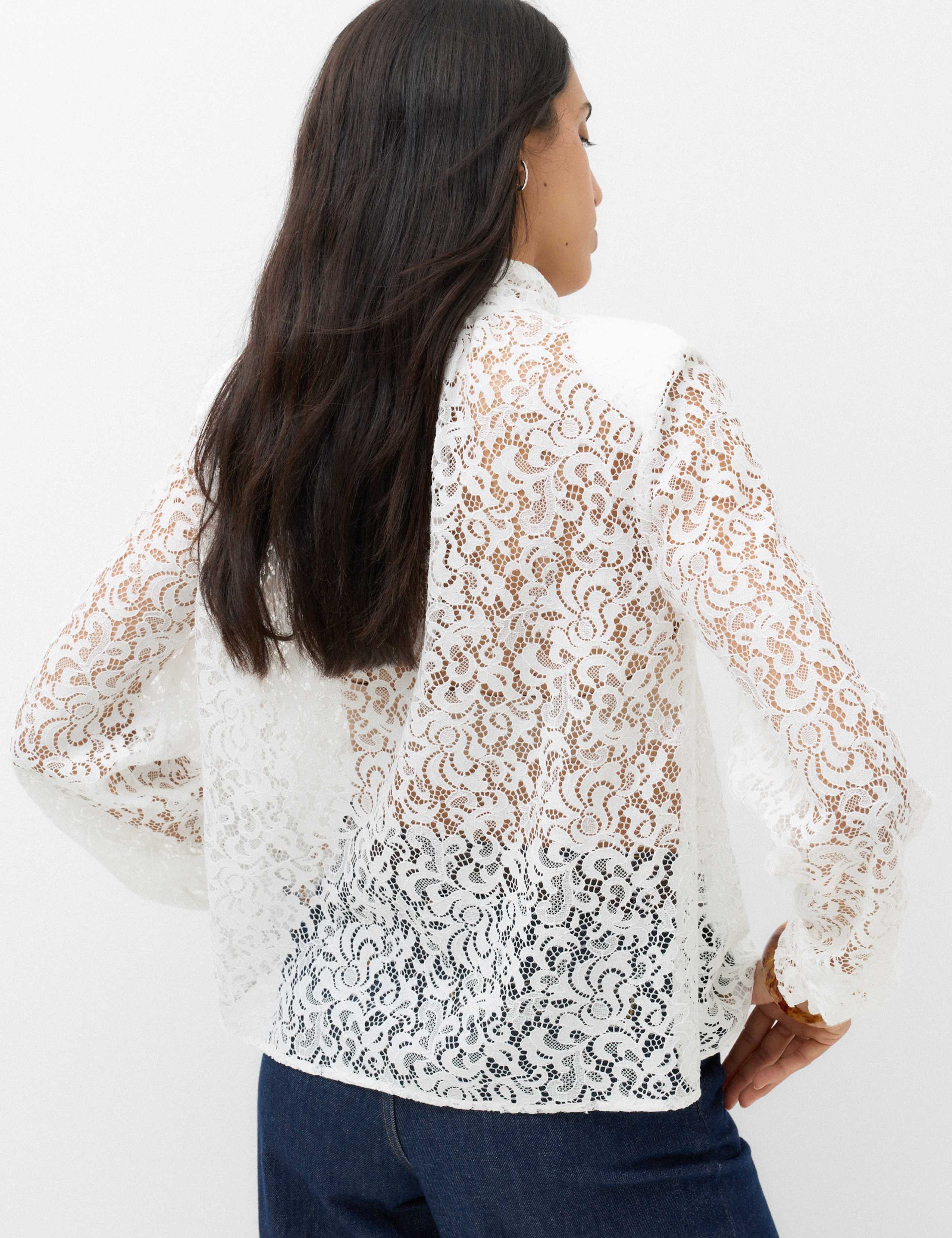 Lace High Neck Blouse with Cotton 4 of 6