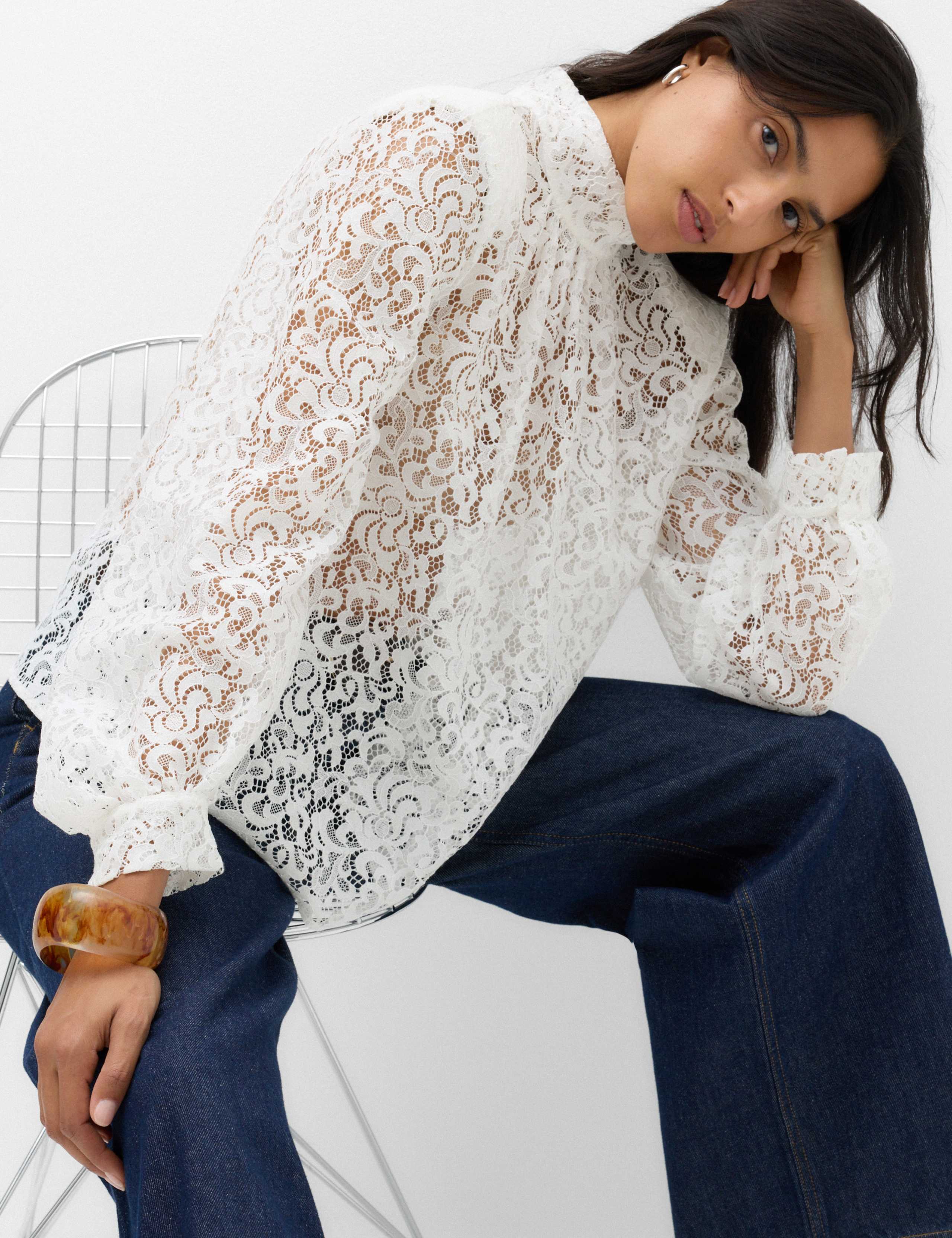 Lace High Neck Blouse with Cotton 6 of 6