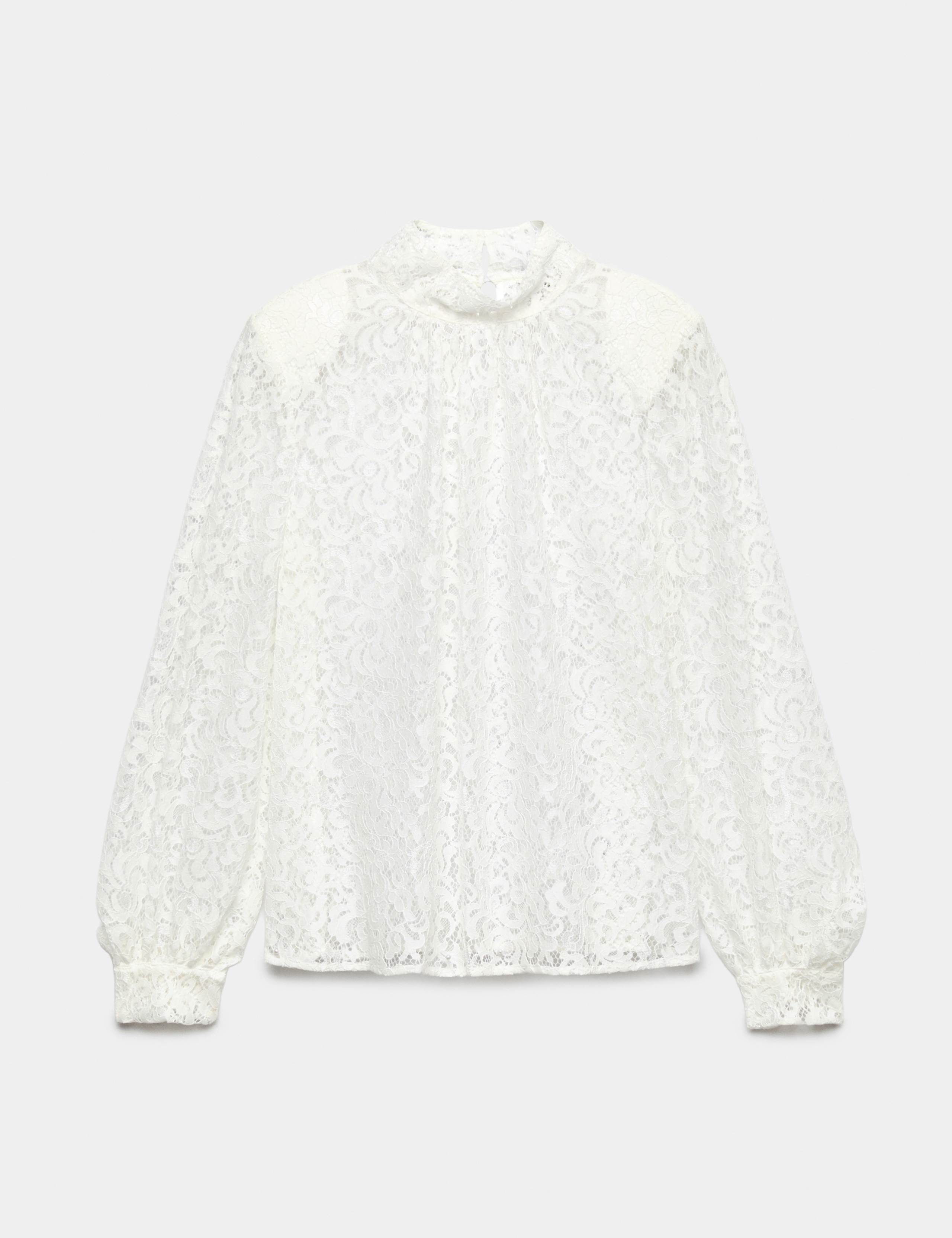 Lace High Neck Blouse with Cotton 2 of 6