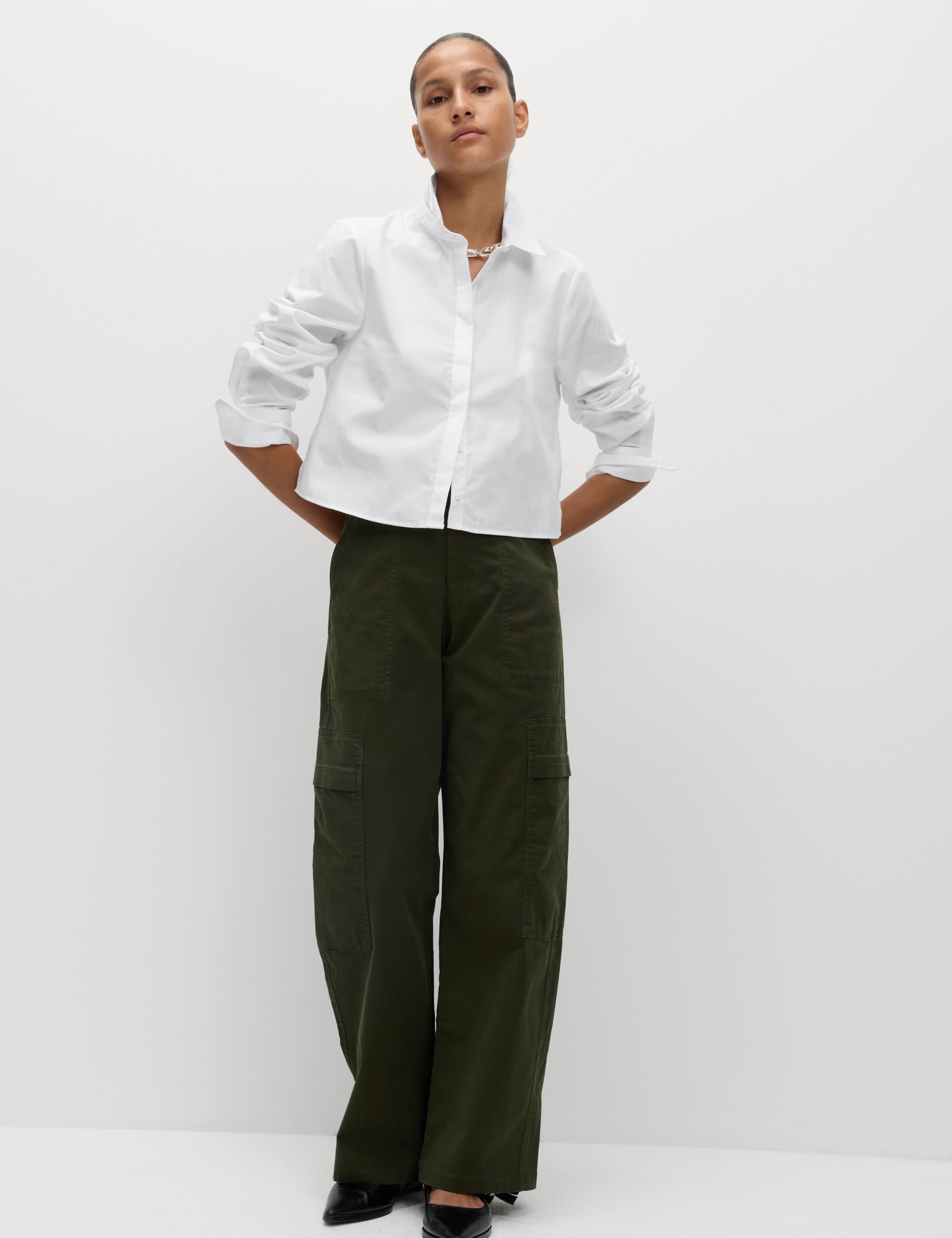 Pure Cotton Cropped Collared Shirt 3 of 5