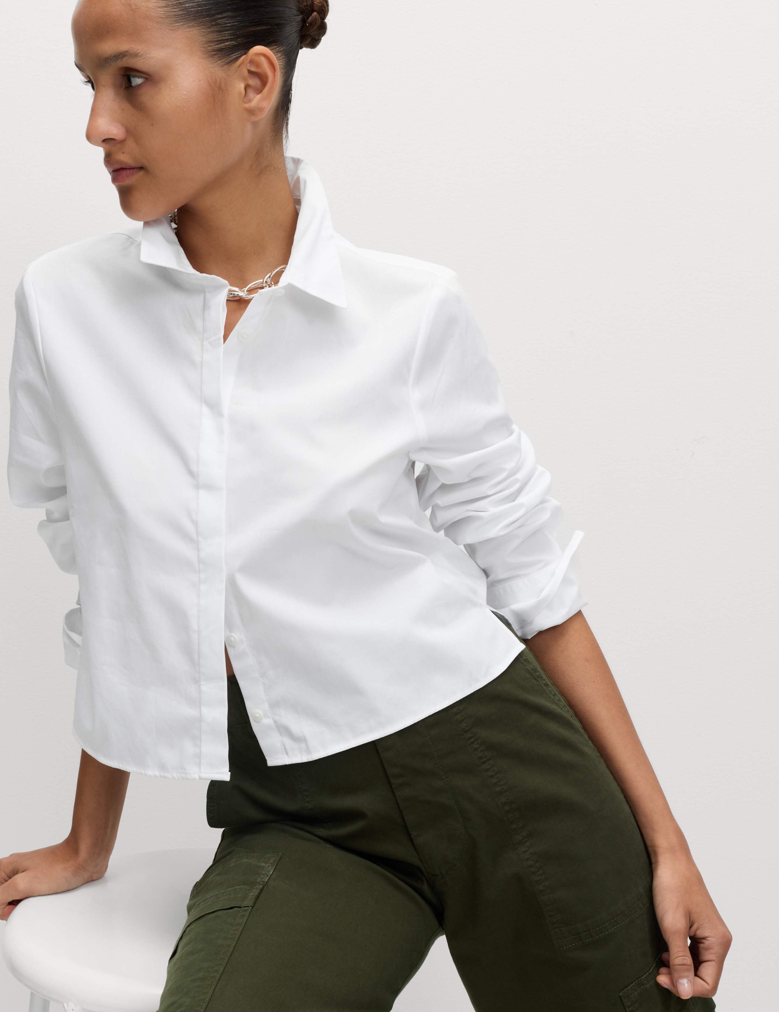 Pure Cotton Cropped Collared Shirt 5 of 5